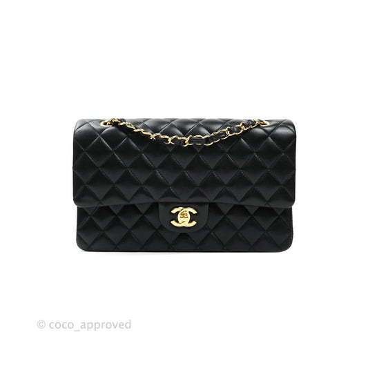 Chanel Classic M/L Medium Double Flap Black Lambskin Gold Hardware