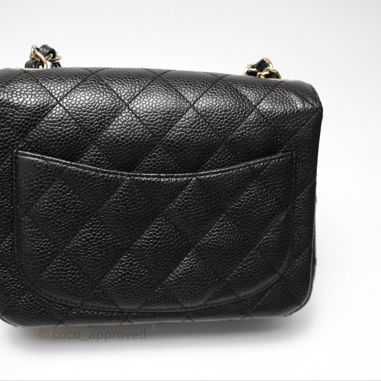Chanel Vintage Mini Square Flap Quilted Black Caviar 24K Gold Hardware