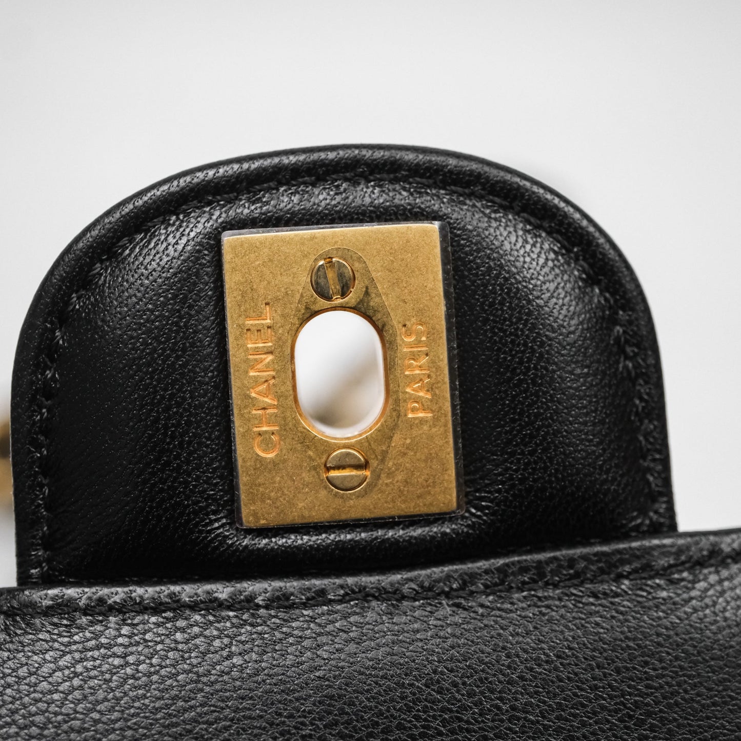 Chanel Top Handle Mini Rectangular Flap Bag Black Lambskin Aged Gold Hardware