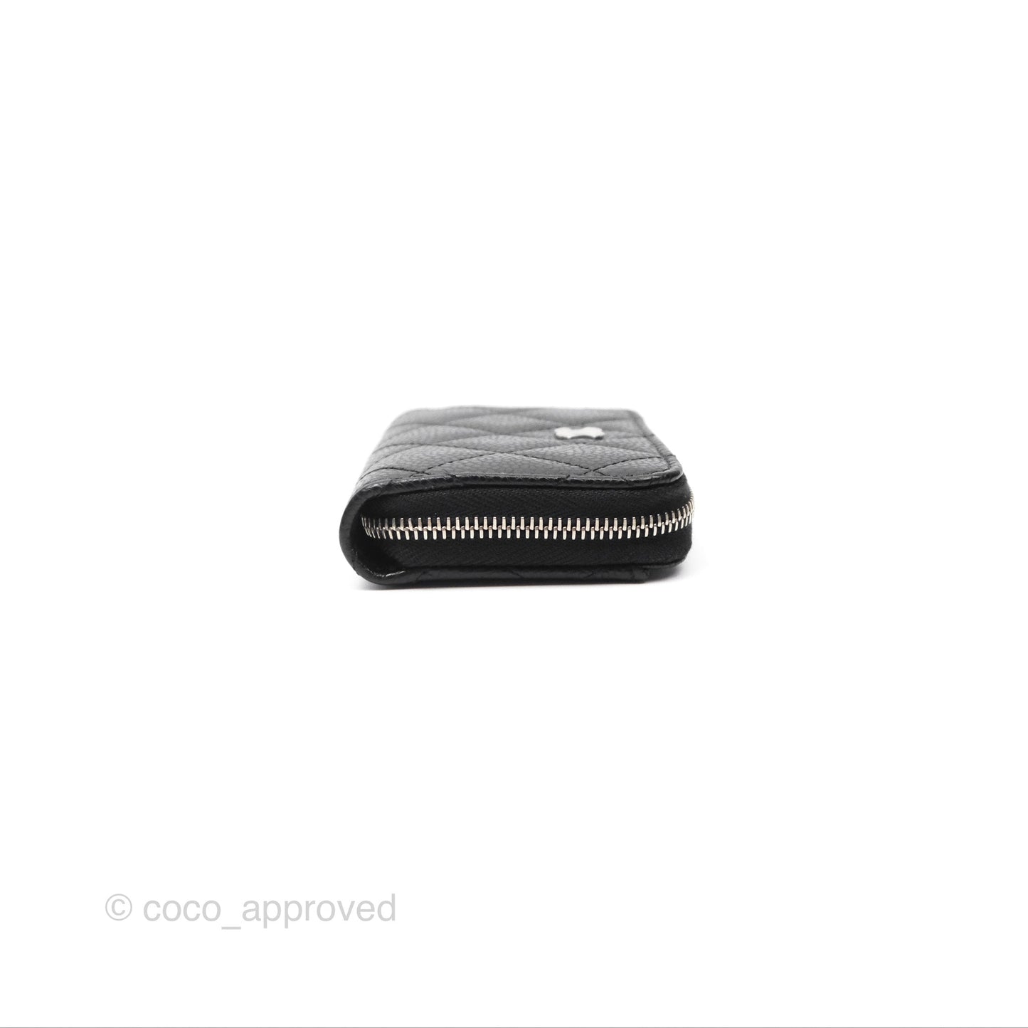 Chanel Quilted Zip Card Holder Black Caviar Silver Hardware