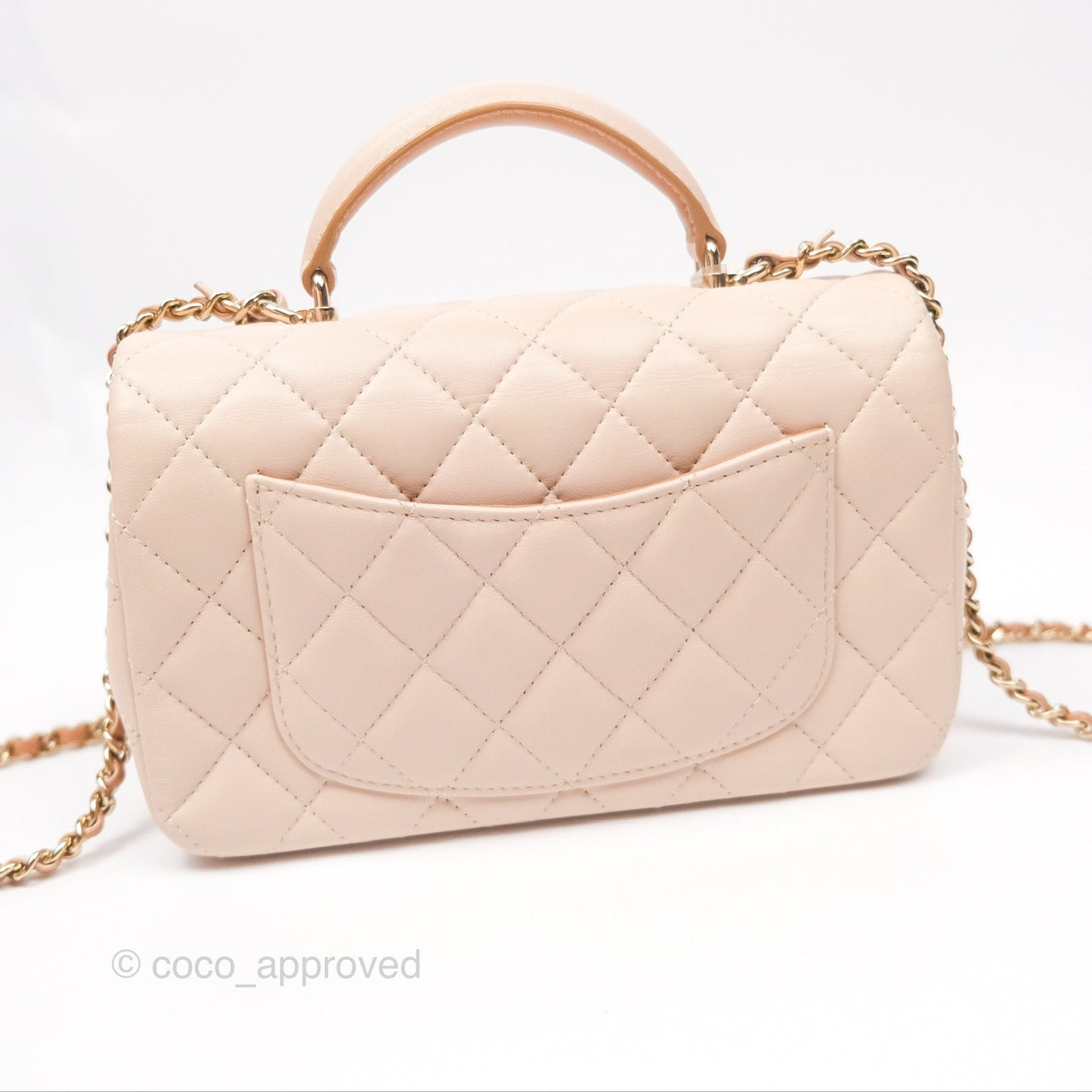 Chanel Top Handle Mini Rectangular Flap Bag Ecru/Beige Lambskin Gold Hardware 23P