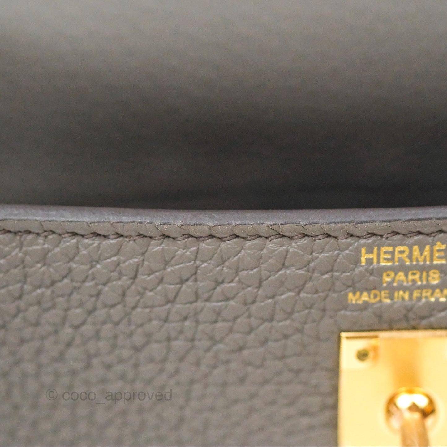 Hermès Kelly 25 Retourne Gris Etain 8F Togo Gold Hardware