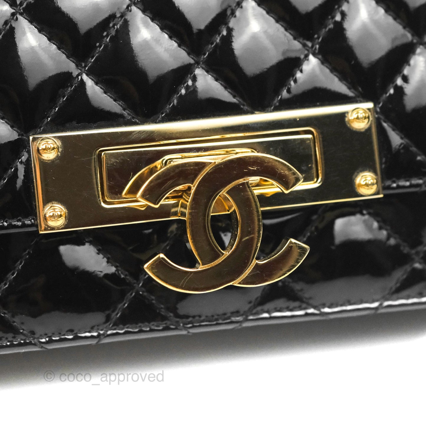 Chanel Golden Class Wallet On Chain WOC Black Patent Gold Hardware