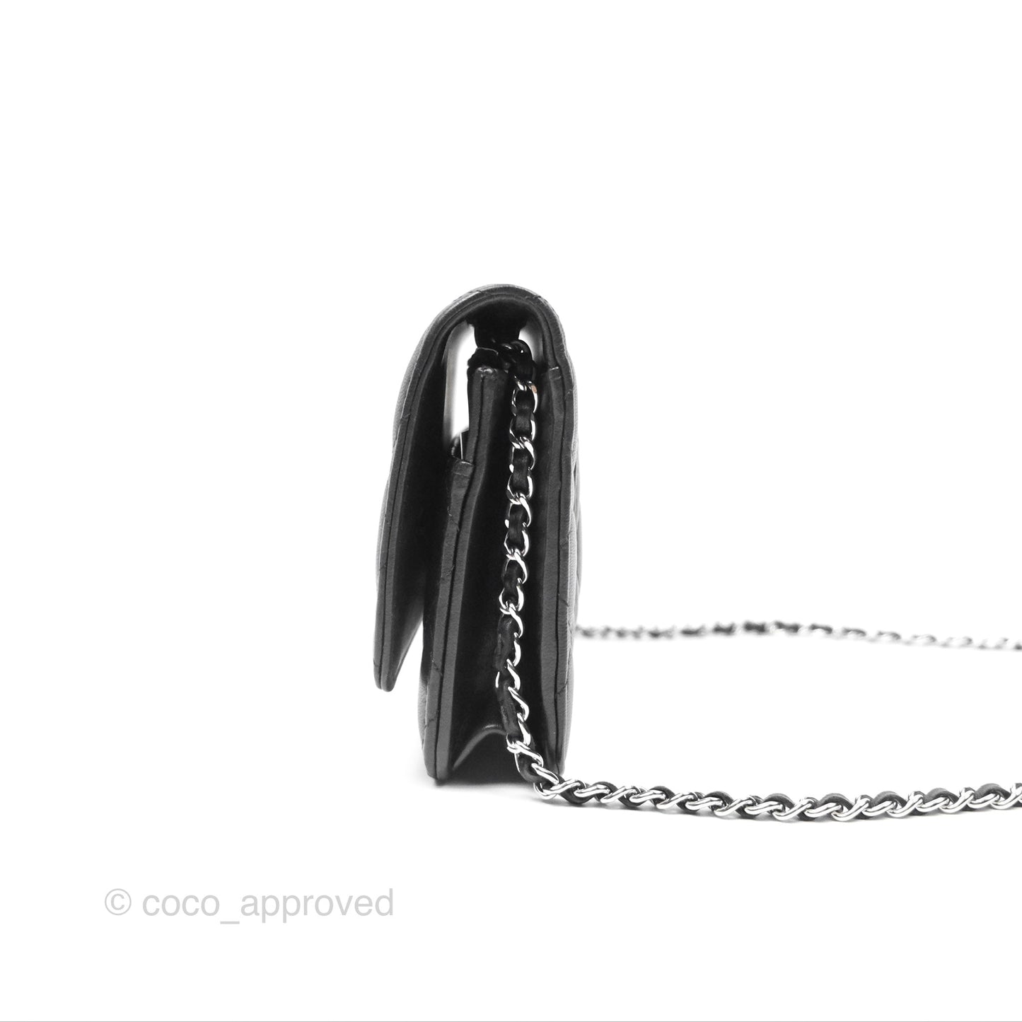 Chanel Quilted Classic Wallet on Chain WOC Black Lambskin Silver Hardware