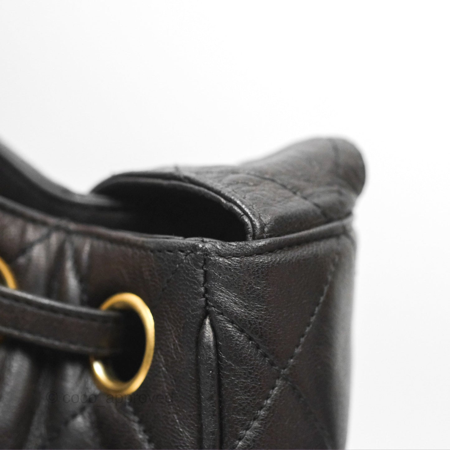 Chanel Vintage Drawstring Bucket Bag Black Lambskin Gold Hardware