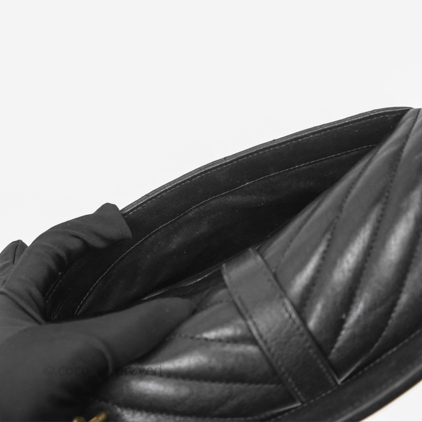 Saint Laurent Chevron Medium College Black Chain Bag Gold Hardware