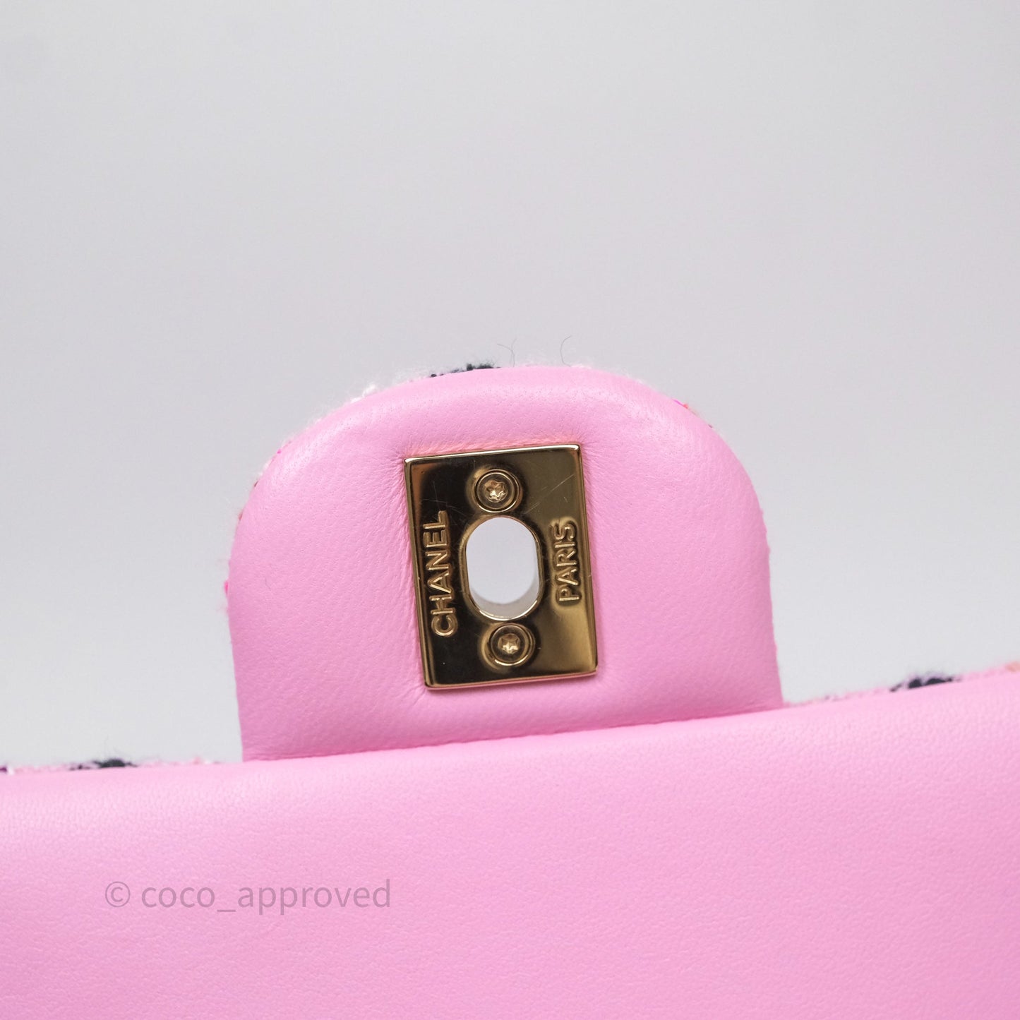Chanel Quilted Mini Rectangular Flap Pink Tweed Gold Hardware