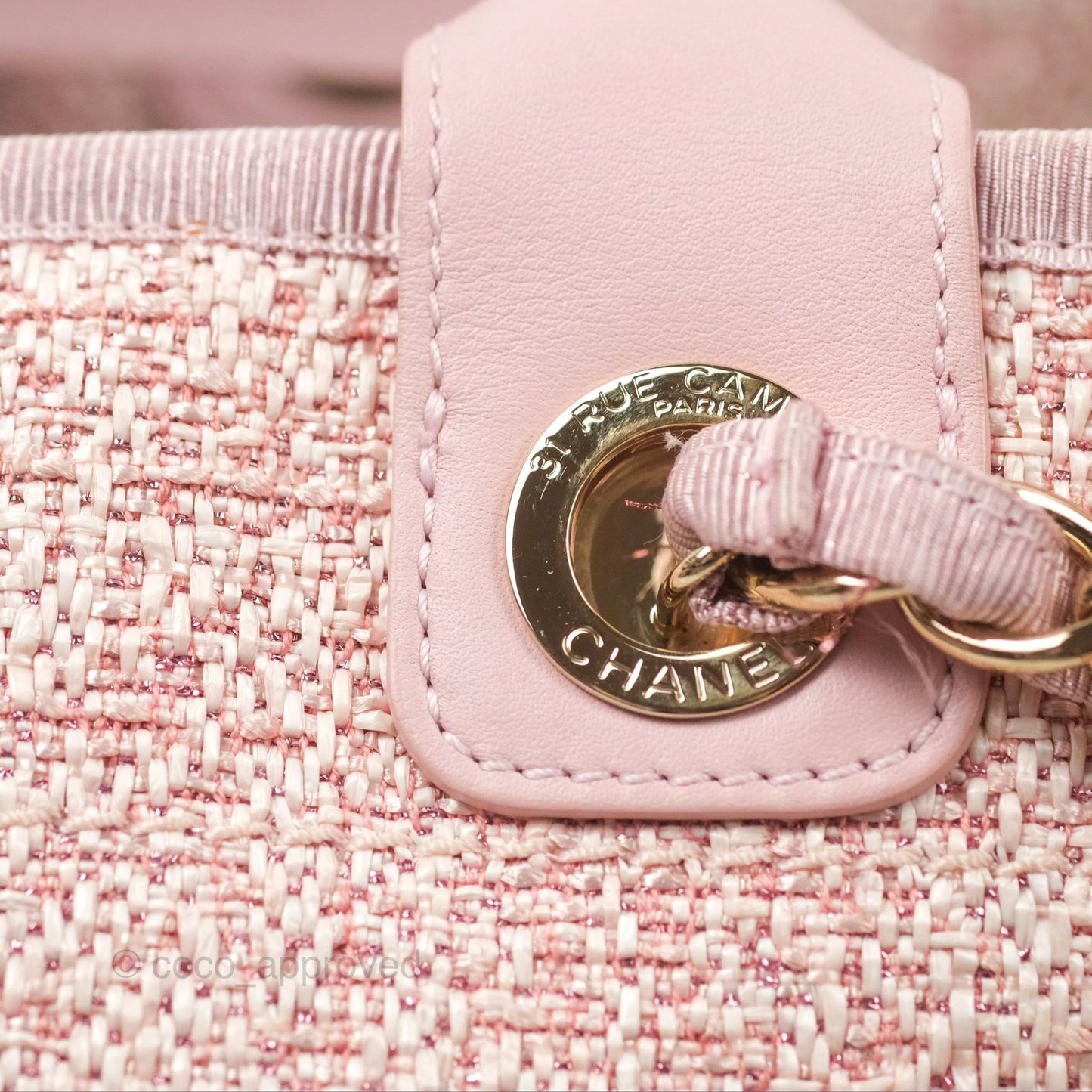 Chanel Large Deauville Tote Pink Woven Tweed Gold Hardware
