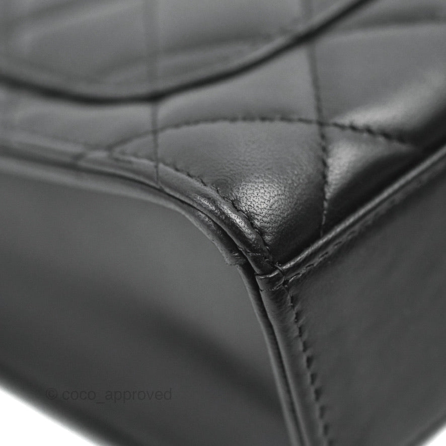 Chanel Classic Quilted Phone Holder Black Lambskin Silver Hardware