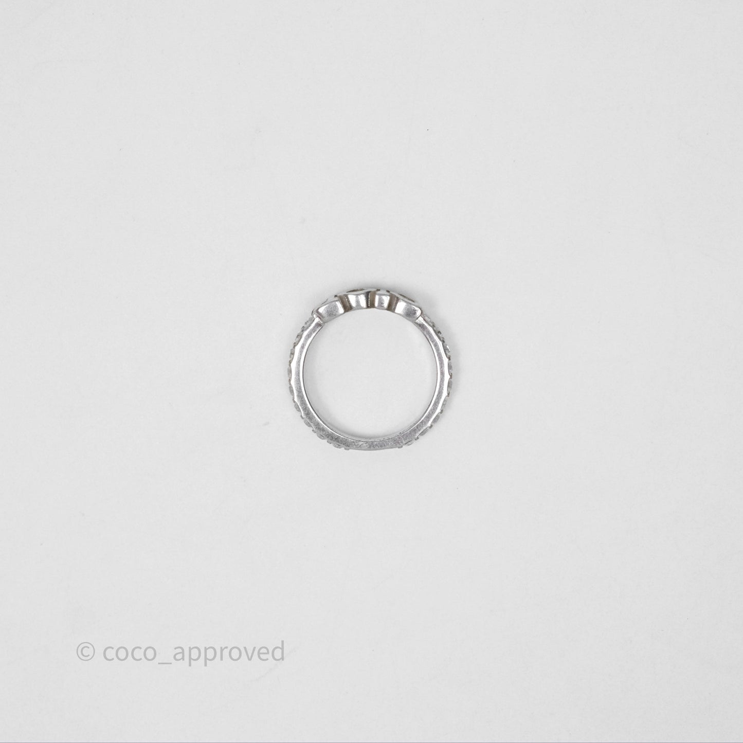 Christian Dior Crystal Logo Ring Silver Tone Size M