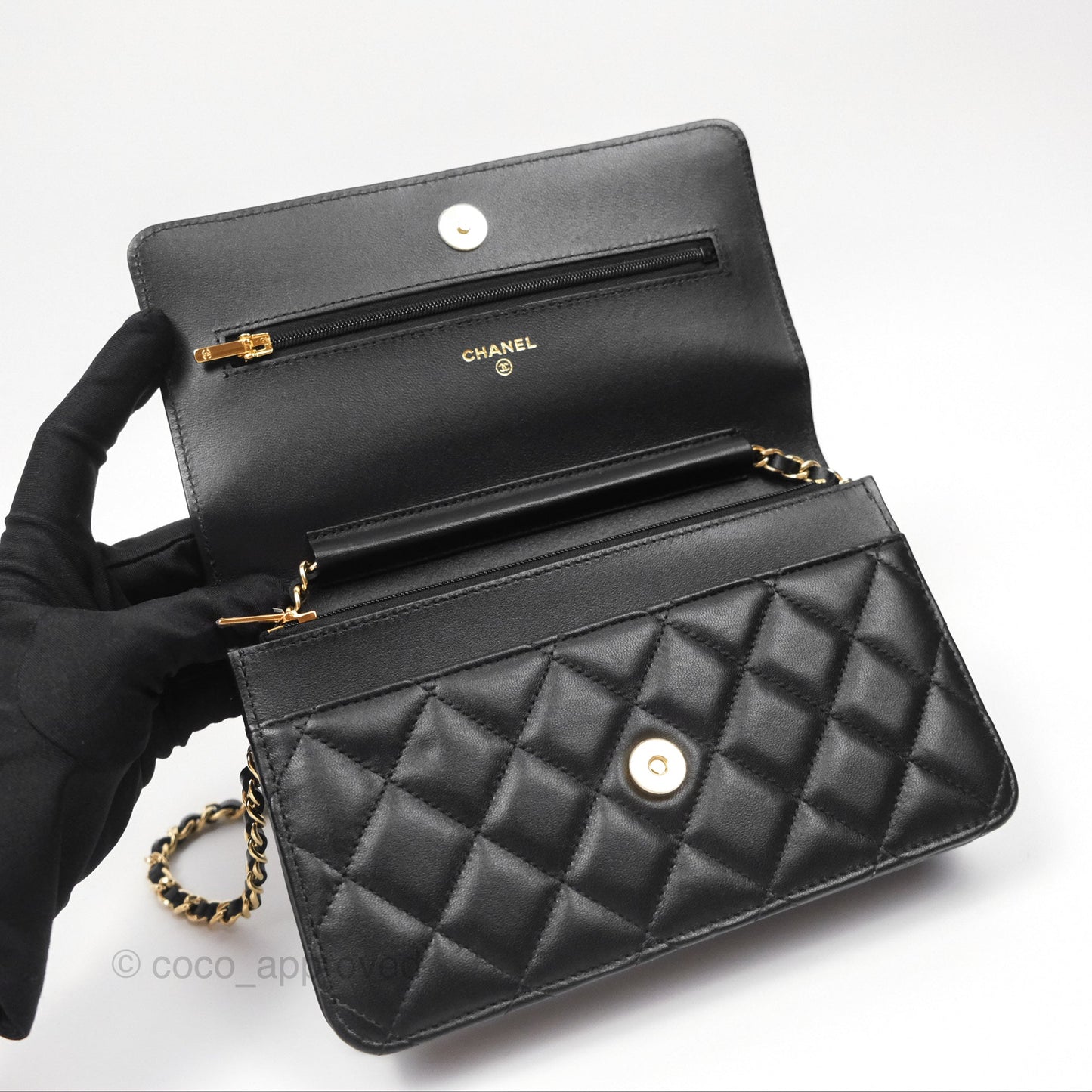 Chanel Quilted Classic Wallet on Chain WOC Black Lambskin Gold Hardware