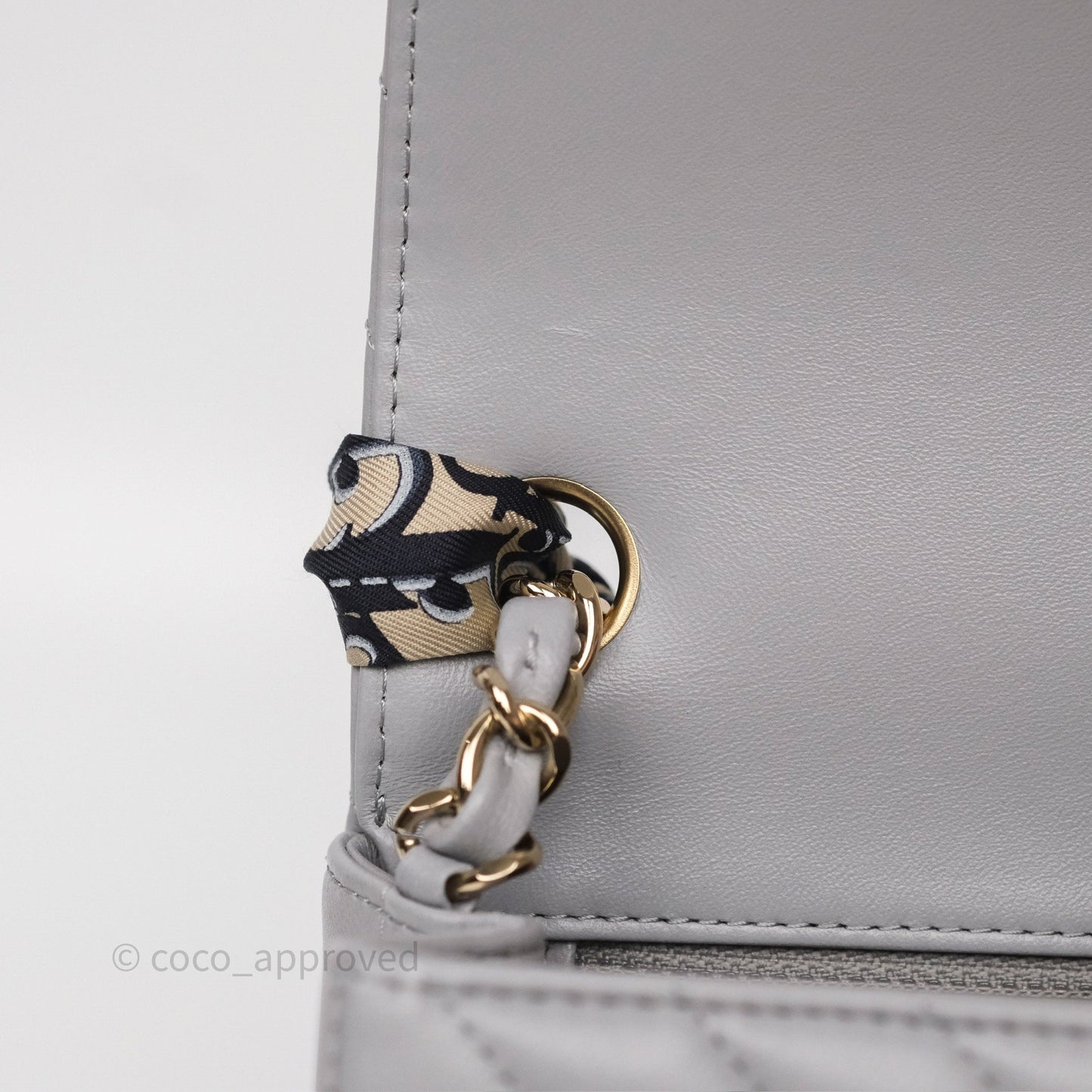 Chanel Mini Square Flap Chevron Grey Lambskin Gold Hardware