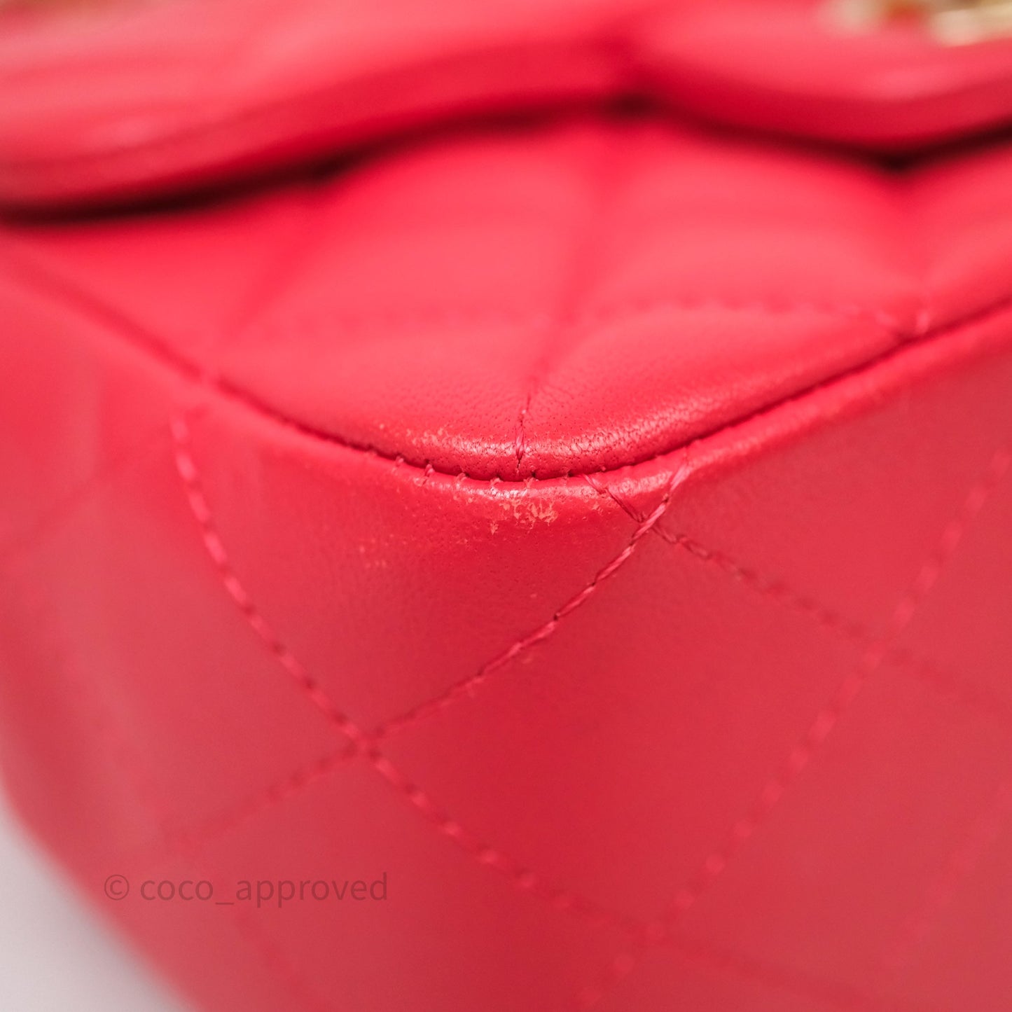 Chanel Mini Square Quilted Red Lambskin Aged Gold Hardware