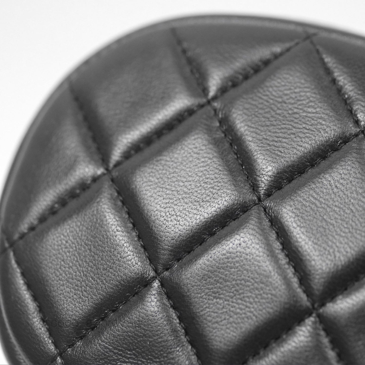 Chanel Quilted CC Round Coin Purse Black Lambskin Silver Hardware