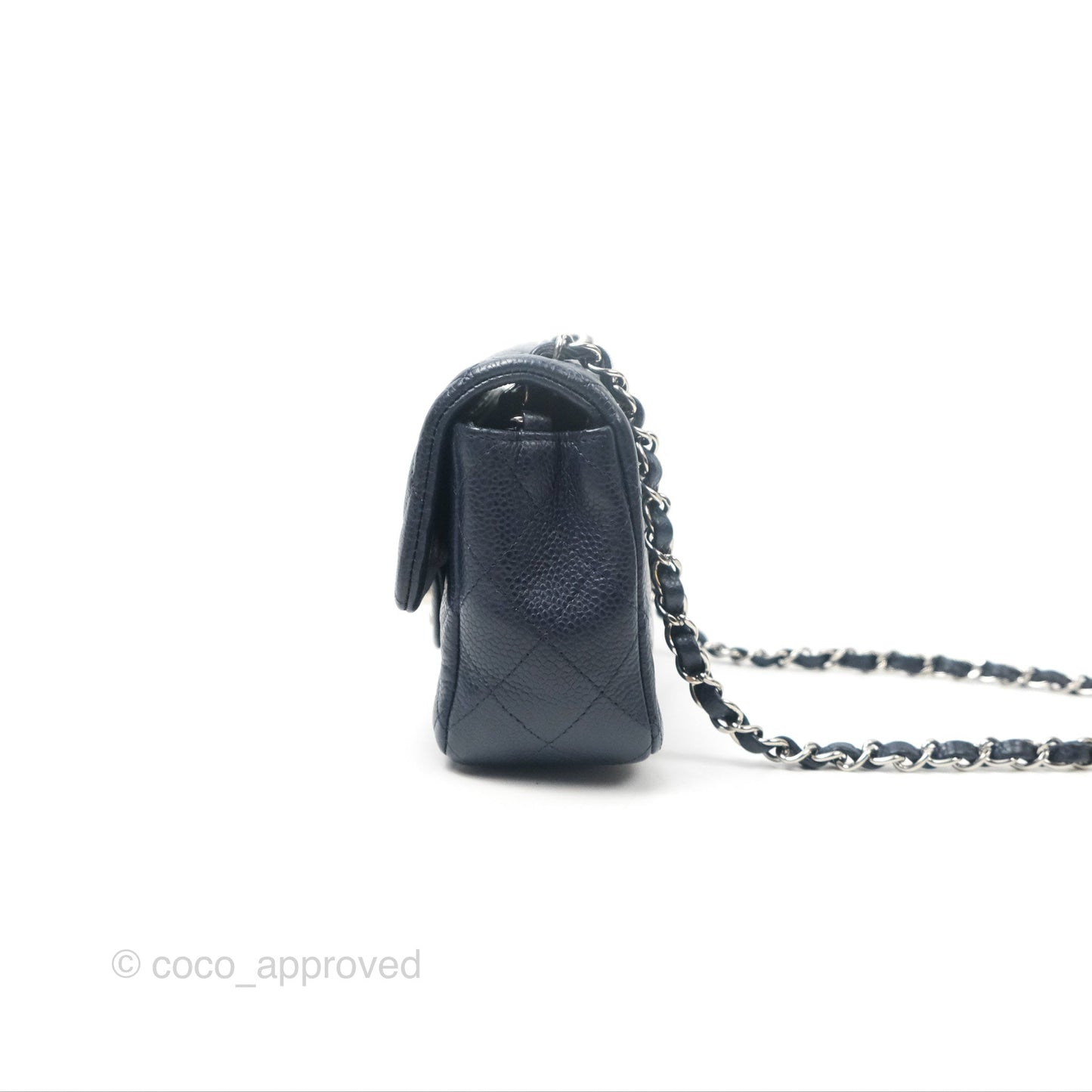 Chanel Quilted Mini Rectangular Flap Navy Caviar Silver Hardware