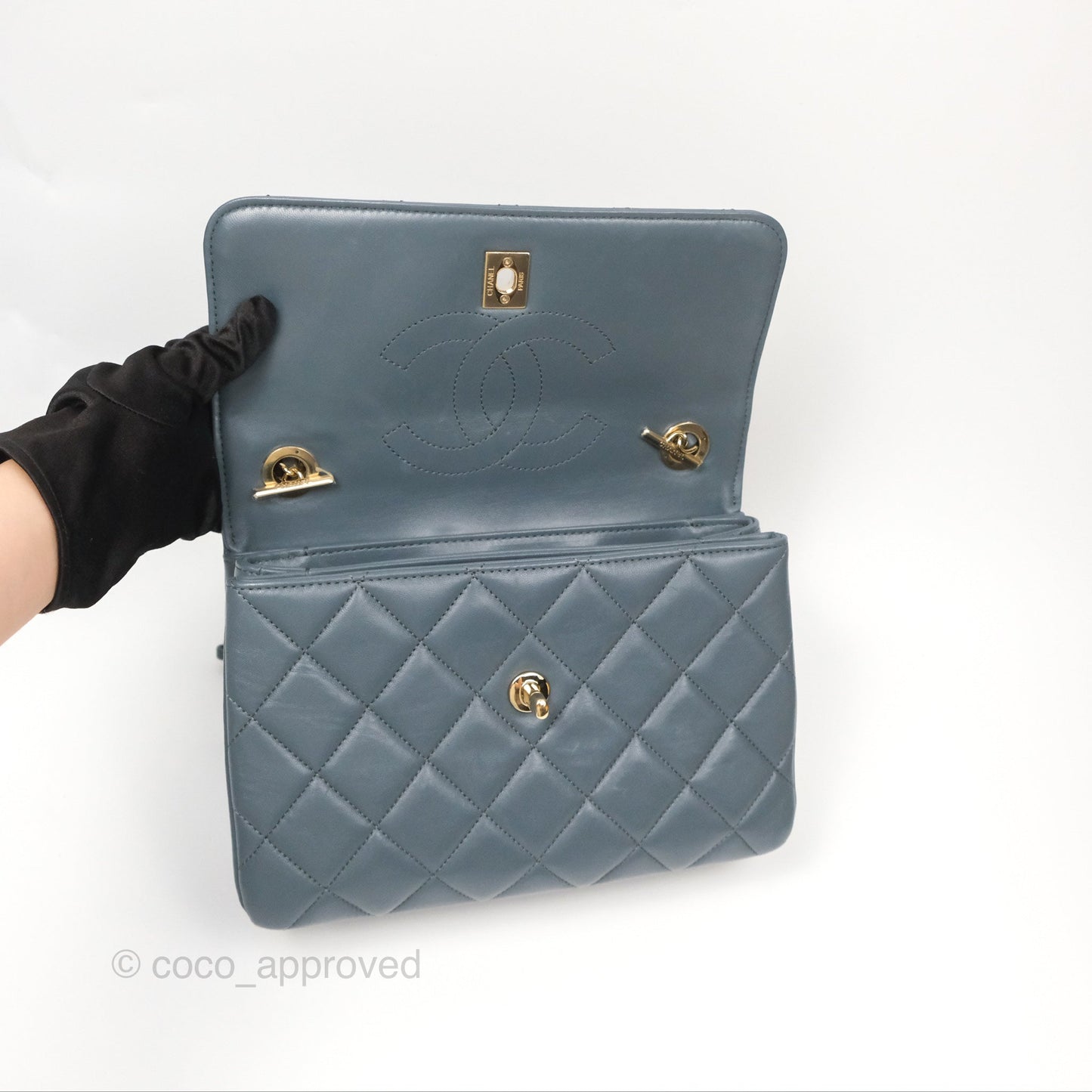 Chanel Small Trendy CC Grey Blue Lambskin Gold Hardware