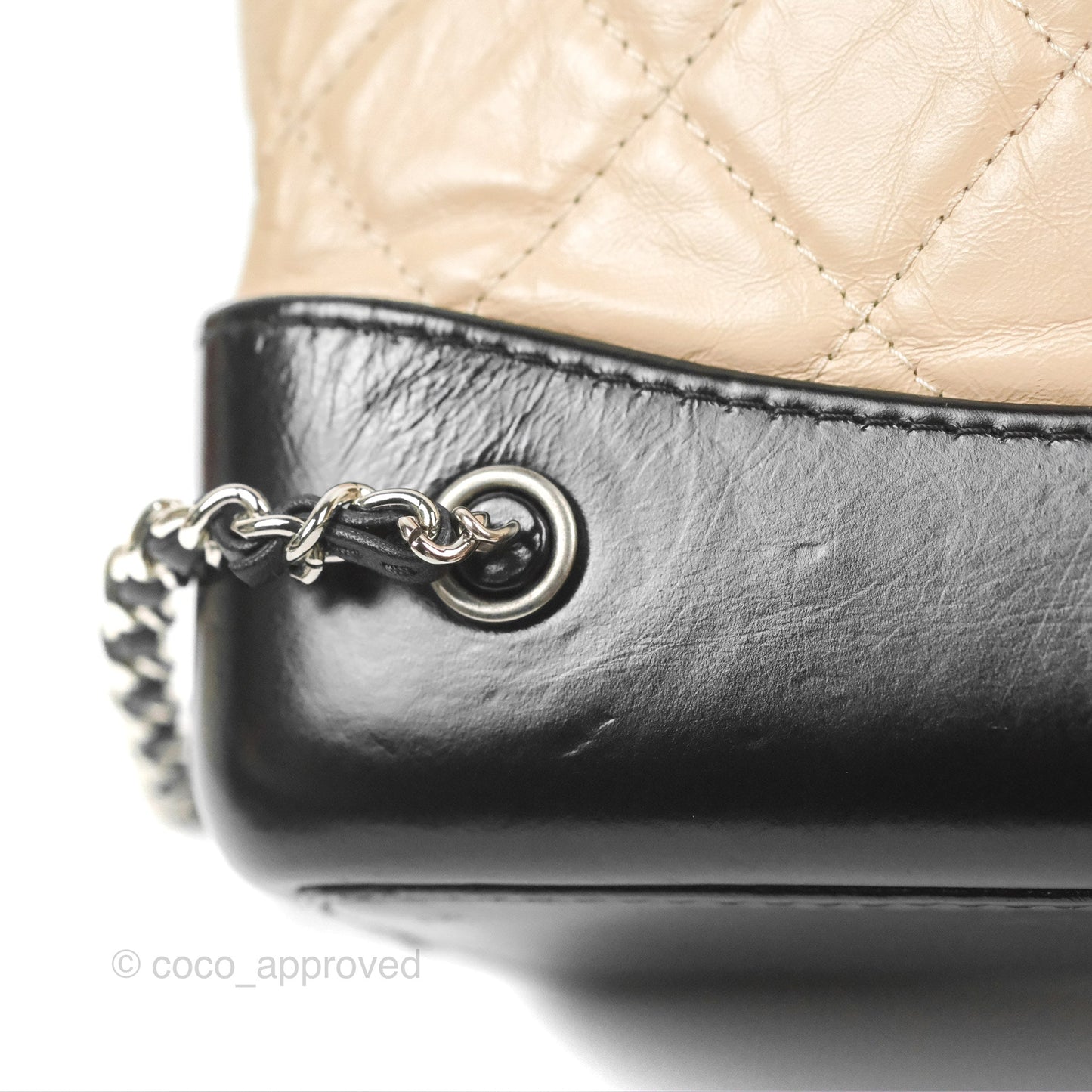 Chanel Small Gabrielle Backpack Beige Black Aged Calfskin