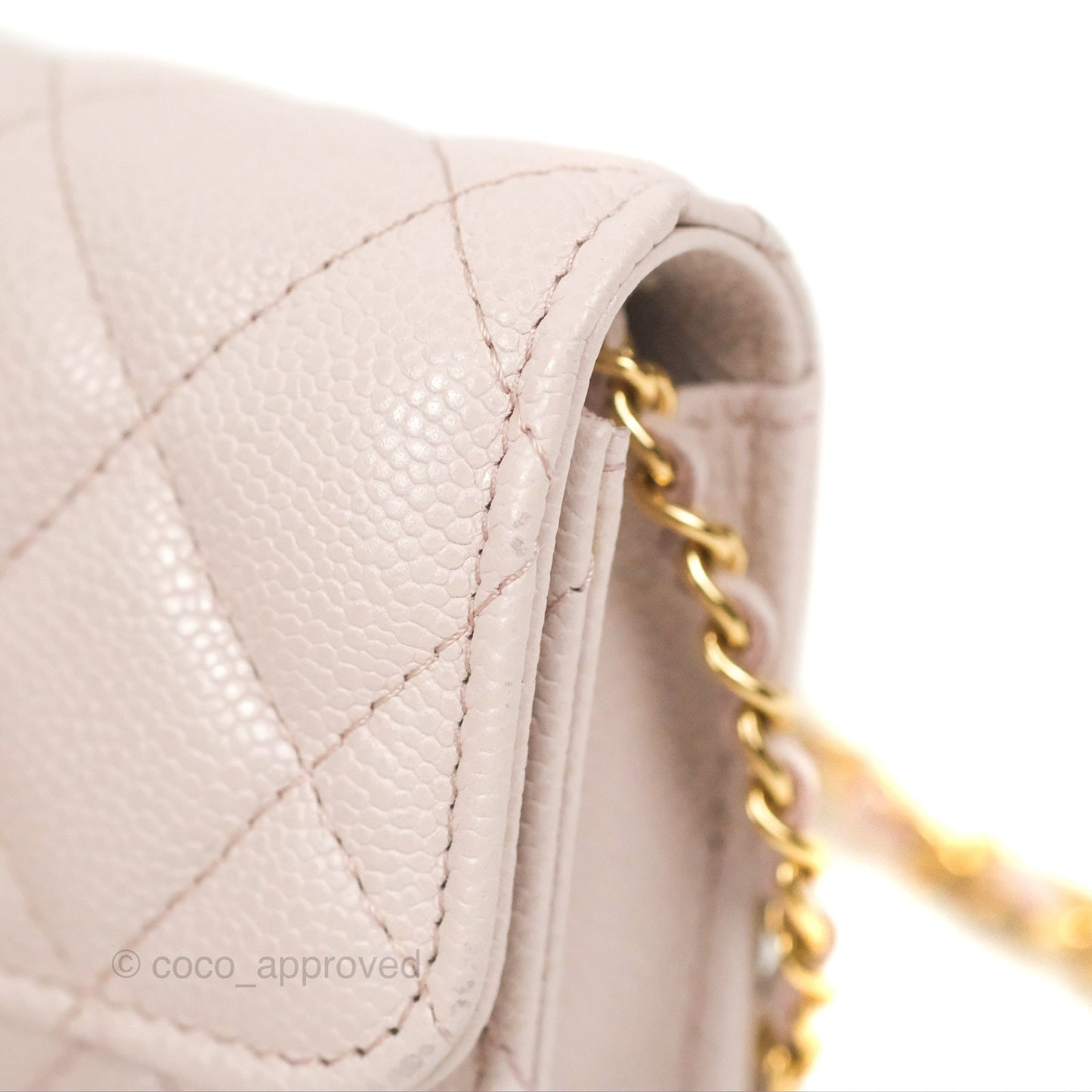 Chanel Miss Coco Clutch With Chain Quilted Lilac Pink Caviar Gold Hardware