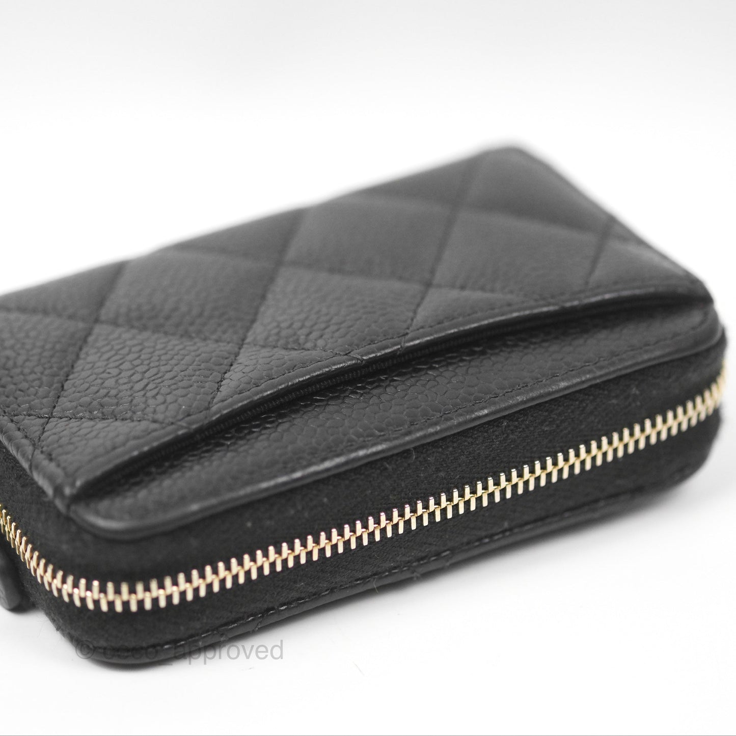 Chanel Quilted Zip Card Holder Black Caviar Gold Hardware