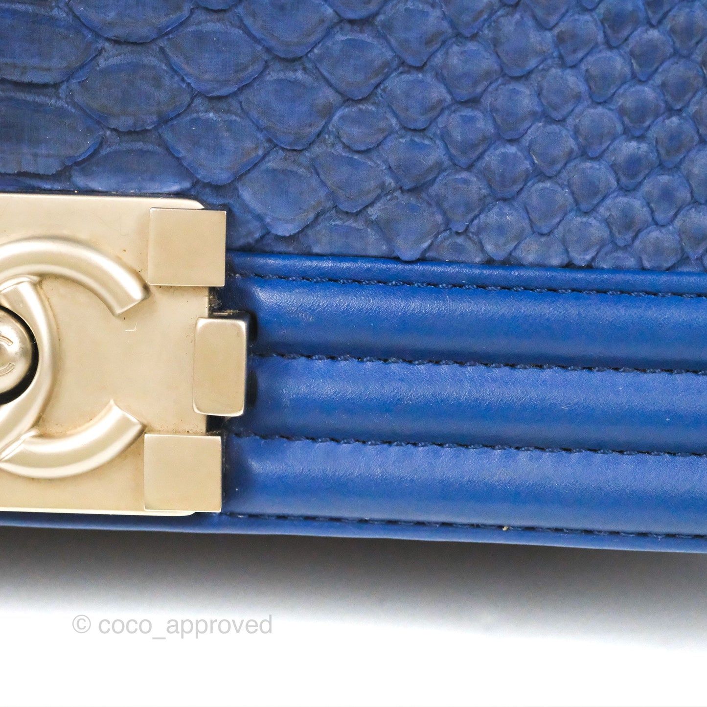 Chanel Medium Boy Blue Python Matte Silver Hardware