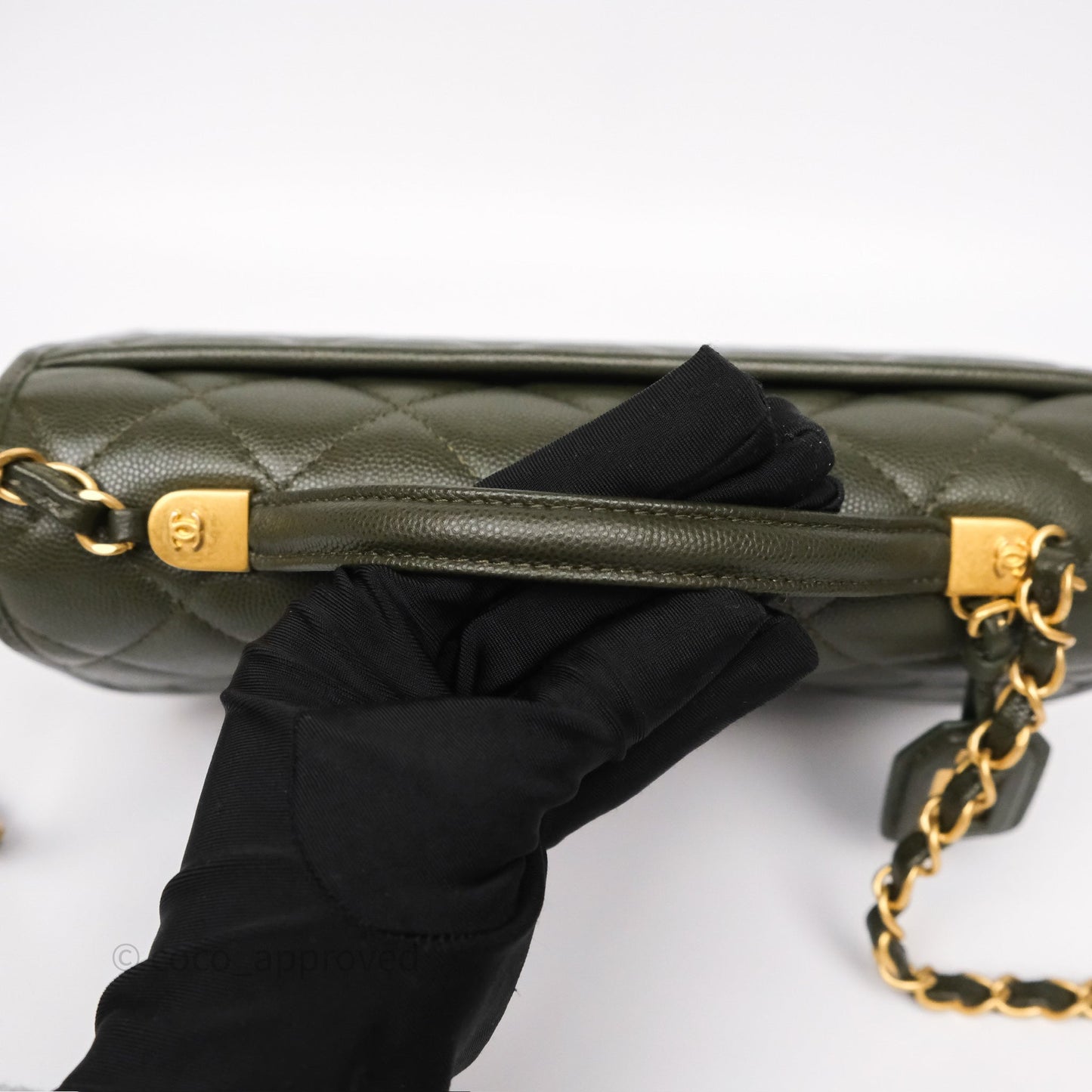 Chanel School Memory Top Handle Flap Army Green Caviar Aged Gold Hardware