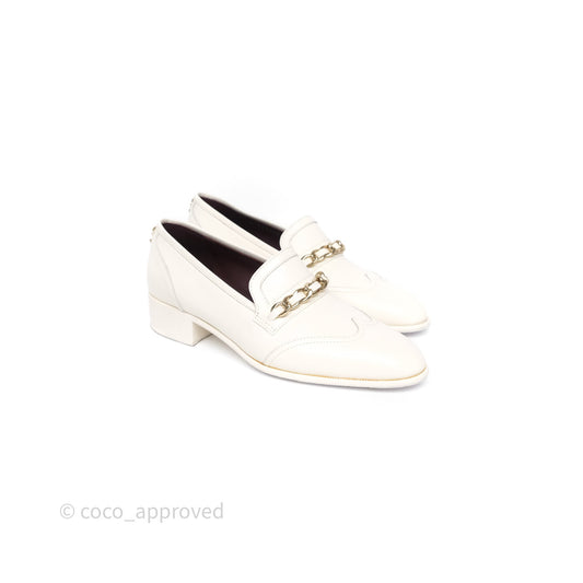 Chanel Chain White Calfskin Loafers Size 36