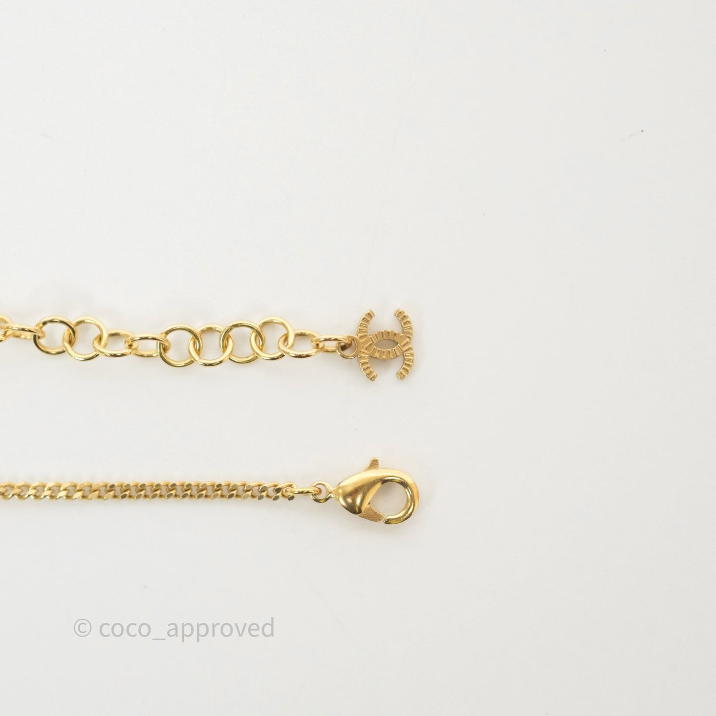 Chanel CC Perfume Bottle Rhinestone Necklace Gold Tone 21V