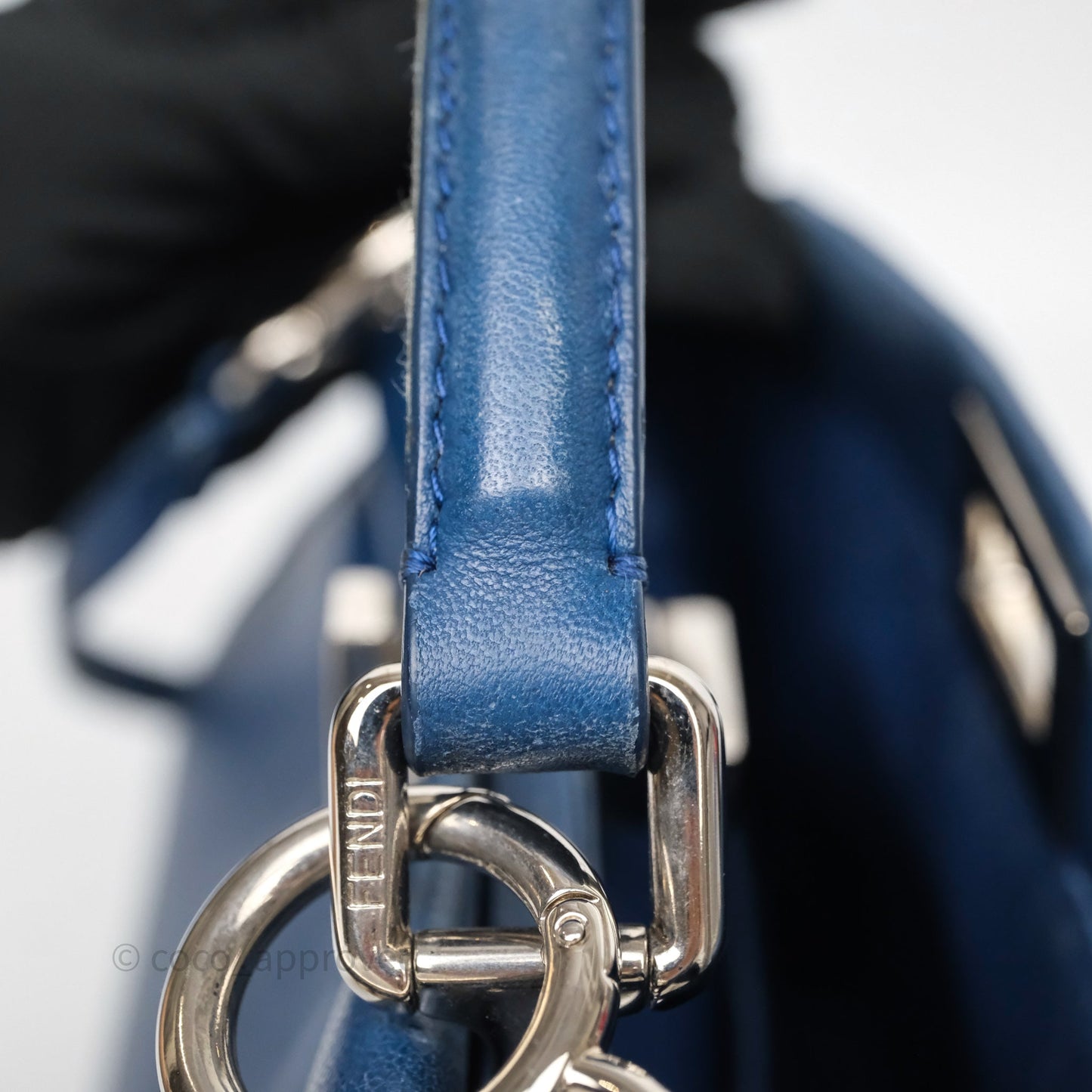 Fendi Nappa Mini Peekaboo Bag Blue Silver Hardware