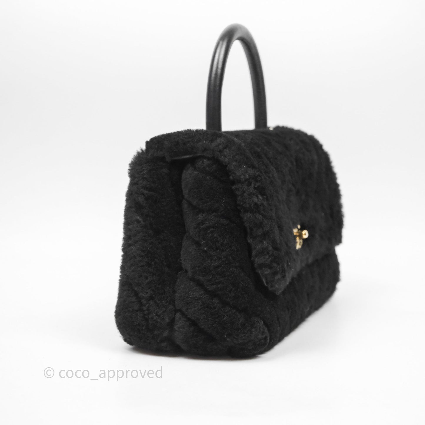 Chanel Small Coco Handle Shearling Black Gold Hardware