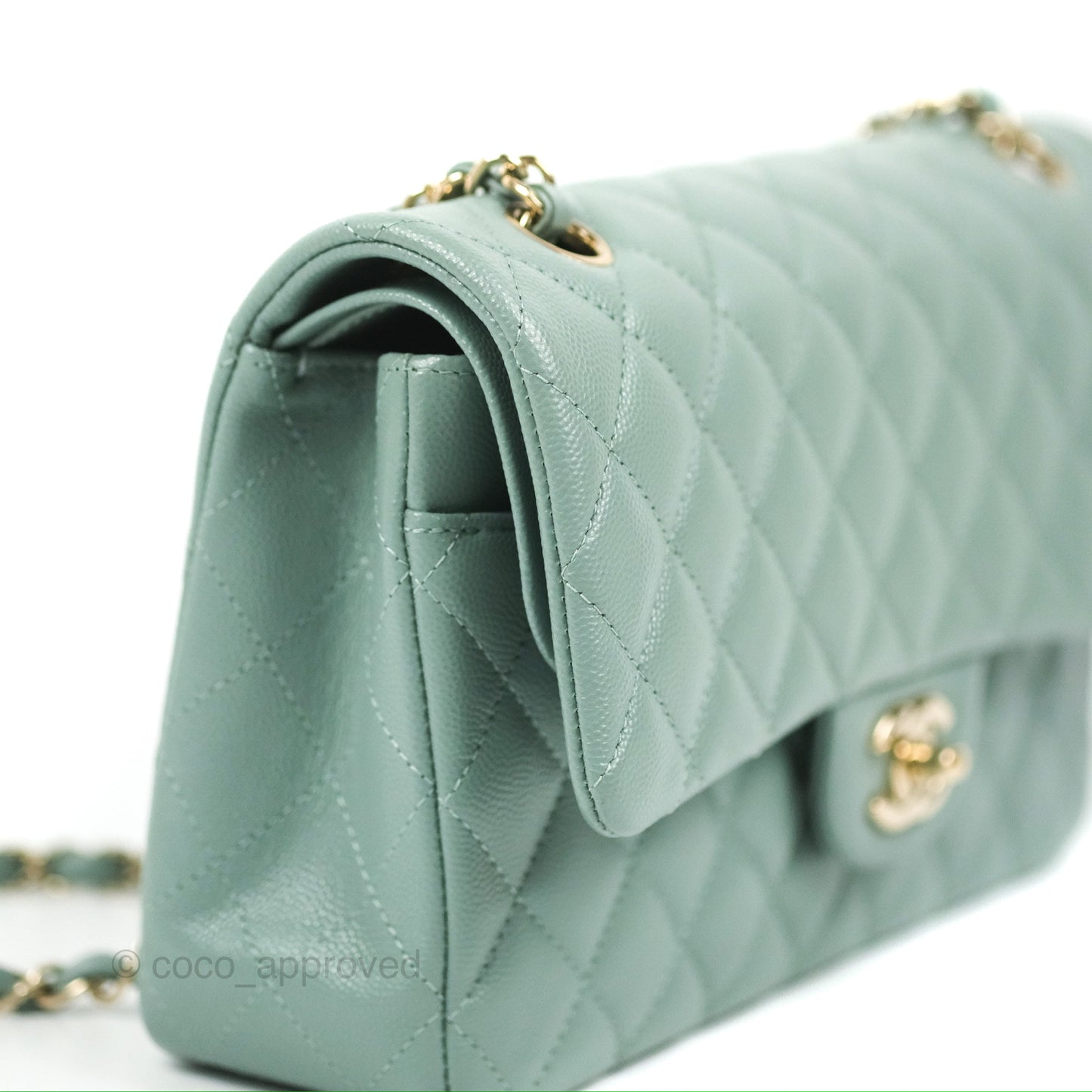 Chanel Classic M/L Medium Flap Quilted Tiffany Green Caviar Gold Hardware
