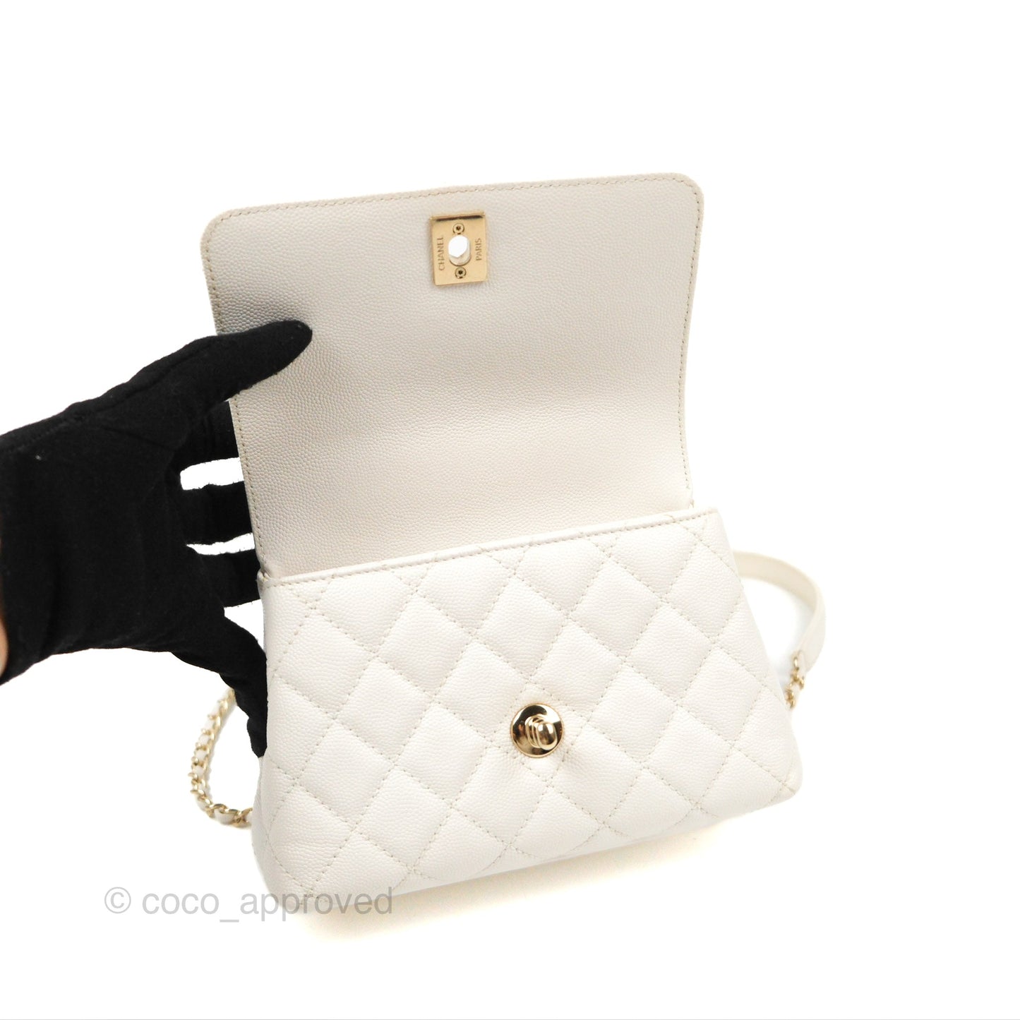 Chanel Mini Coco Handle Quilted Ivory White Caviar Gold Hardware