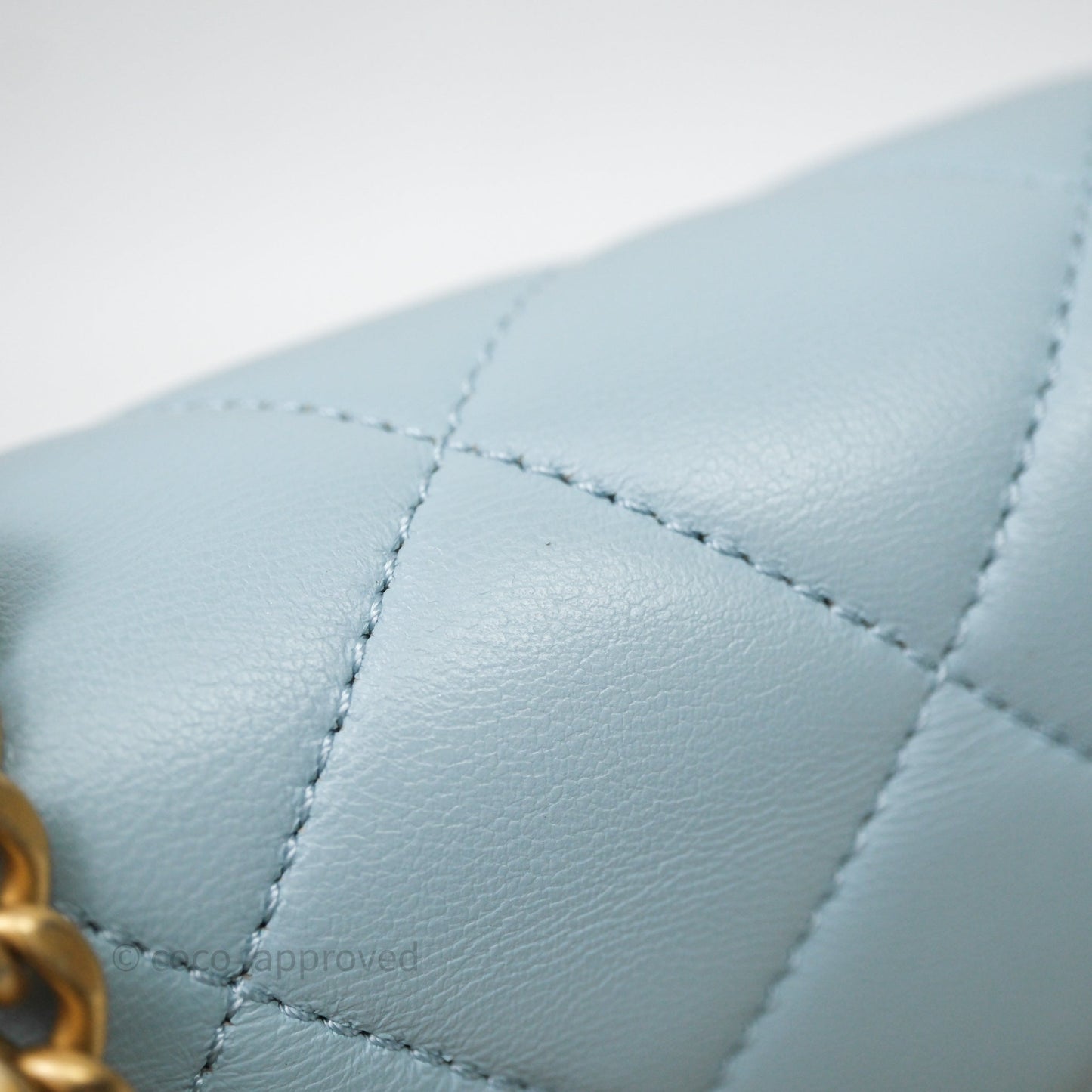 Chanel Quilted Enamel Pending CC Small Square Flap Baby Blue Lambskin