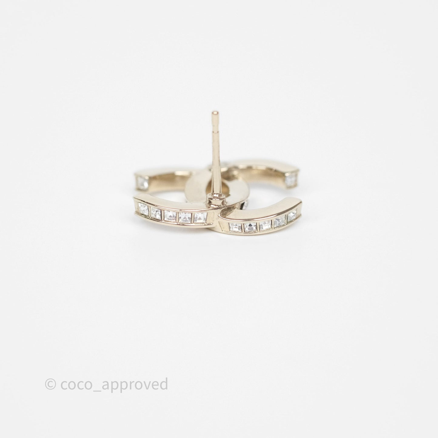 Chanel Crystal CC Earrings Gold Tone 24V