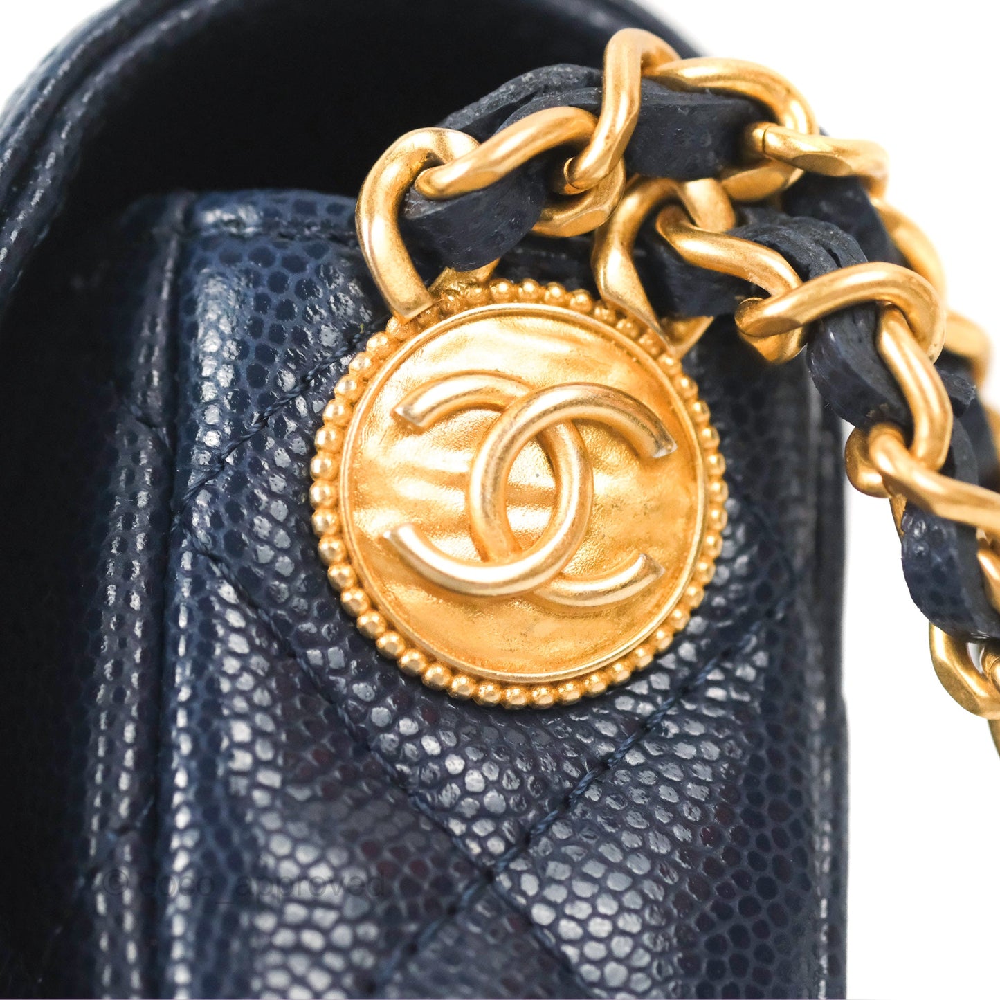 Chanel Twist Your Button Phone Bag Navy Shiny Caviar Aged Gold Hardware 22A