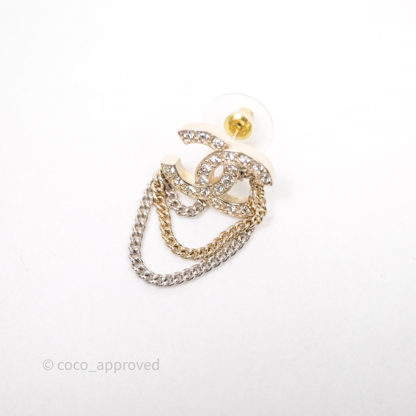 Chanel Crystal CC Chain Pendant Earrings 21B