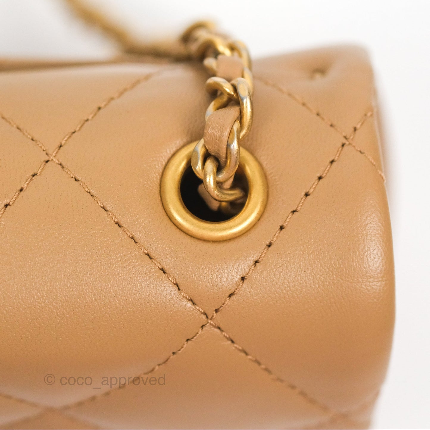 Chanel Mini Flap Bag With Heart CC Charm Beige Lambskin Aged Gold Hardware 22B