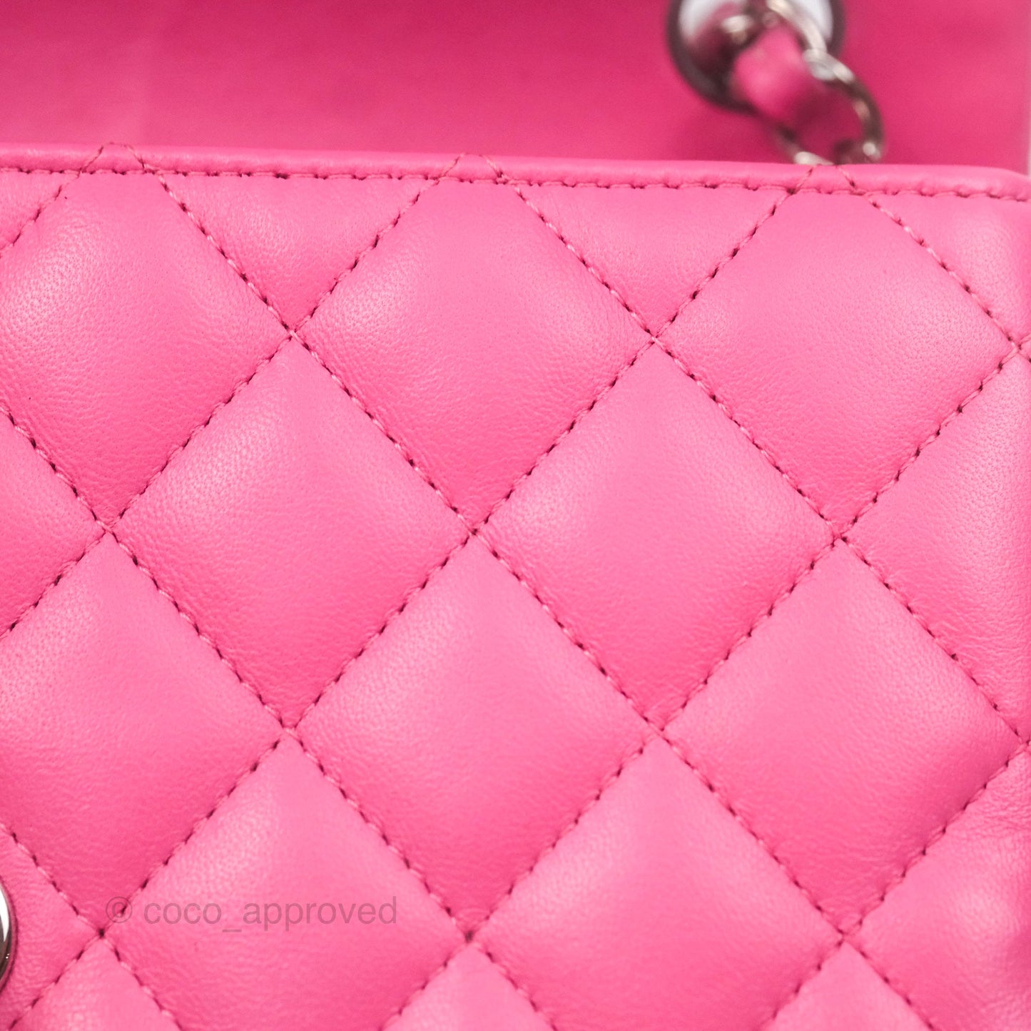 Chanel Quilted Mini Rectangular Flap Pink Lambskin Silver Hardware