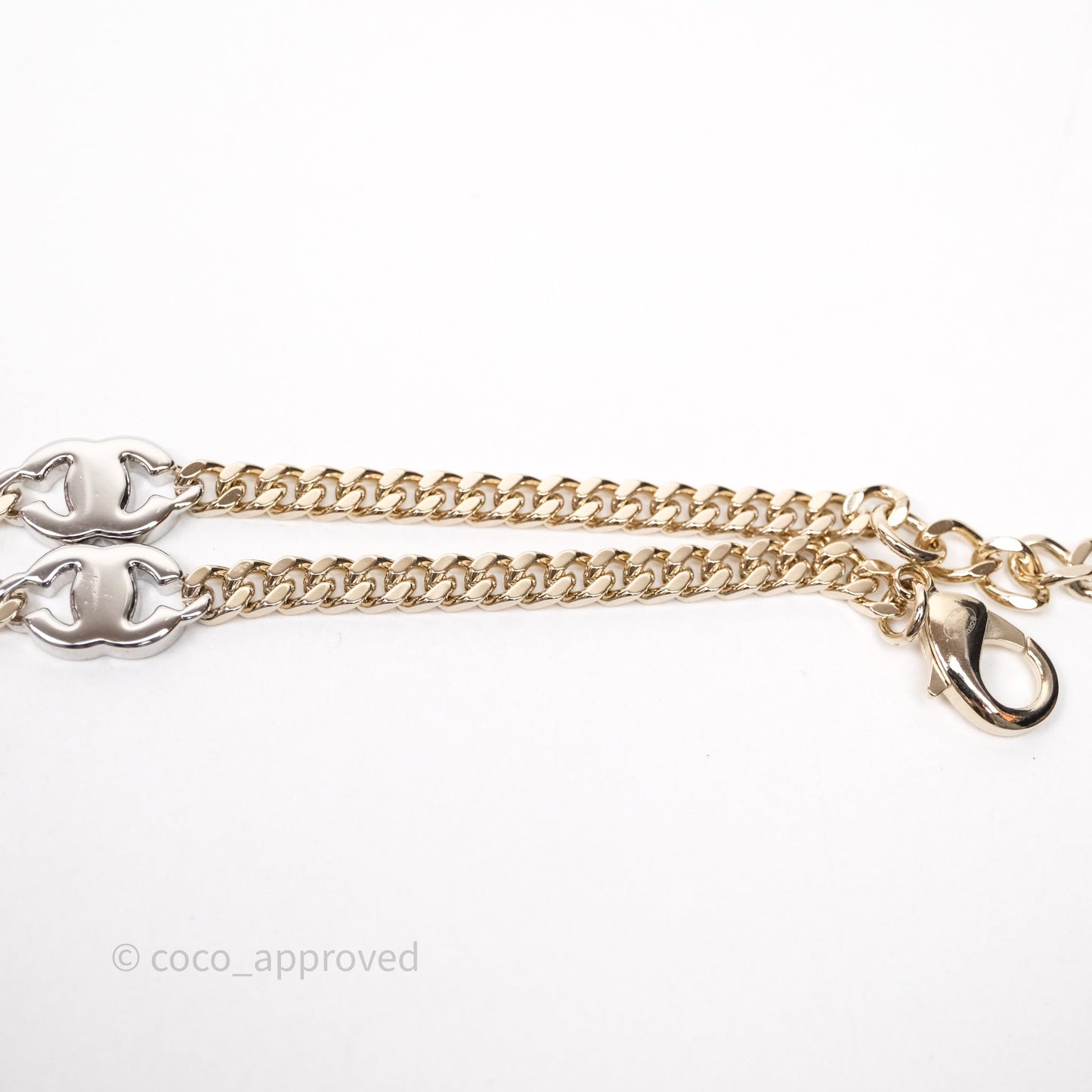 Chanel Silver CC Crystal Chain Choker Gold Tone 24V