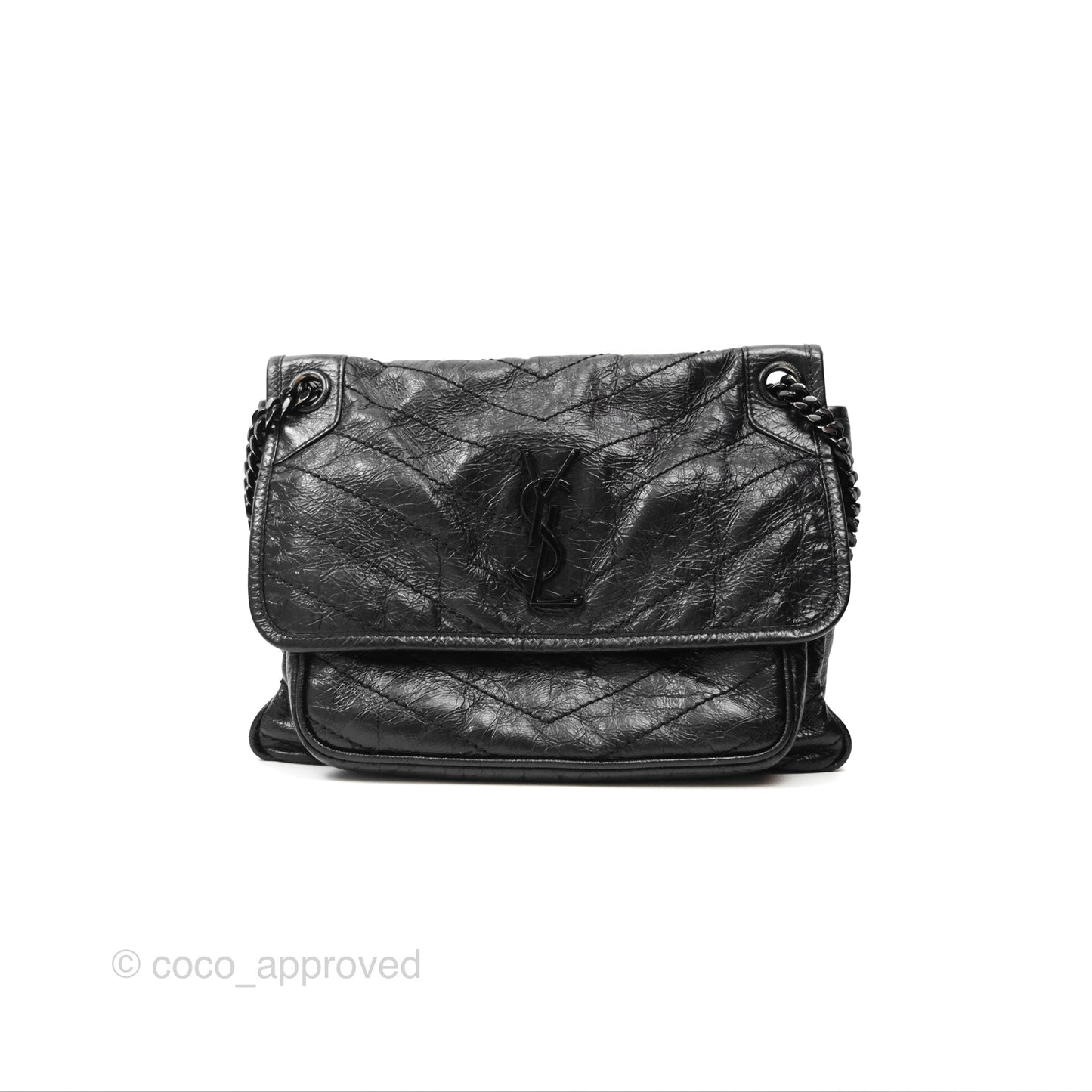 Saint Laurent Medium Niki Chain Bag Crinkled Calfskin So Black