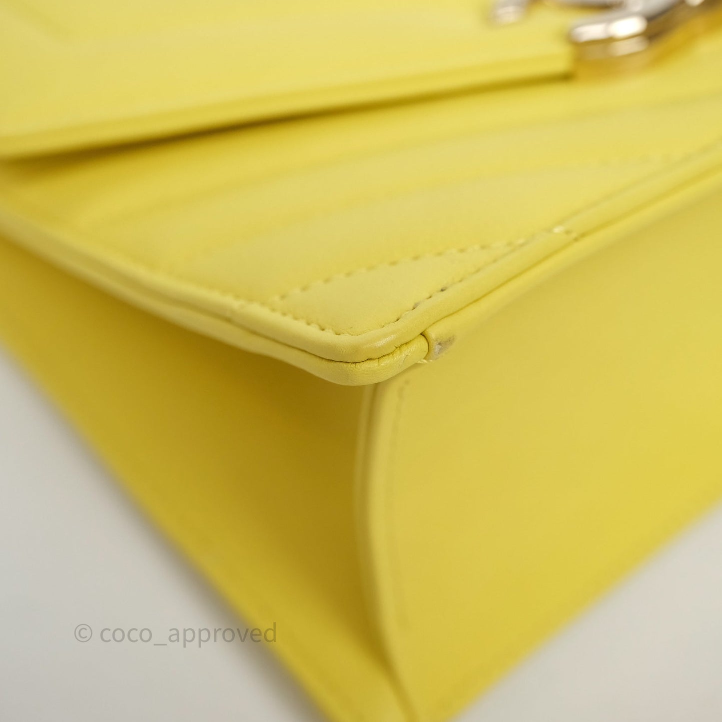 Chanel Chevron Square Envelope Flap Bag Yellow Calfskin Gold Hardware 19C