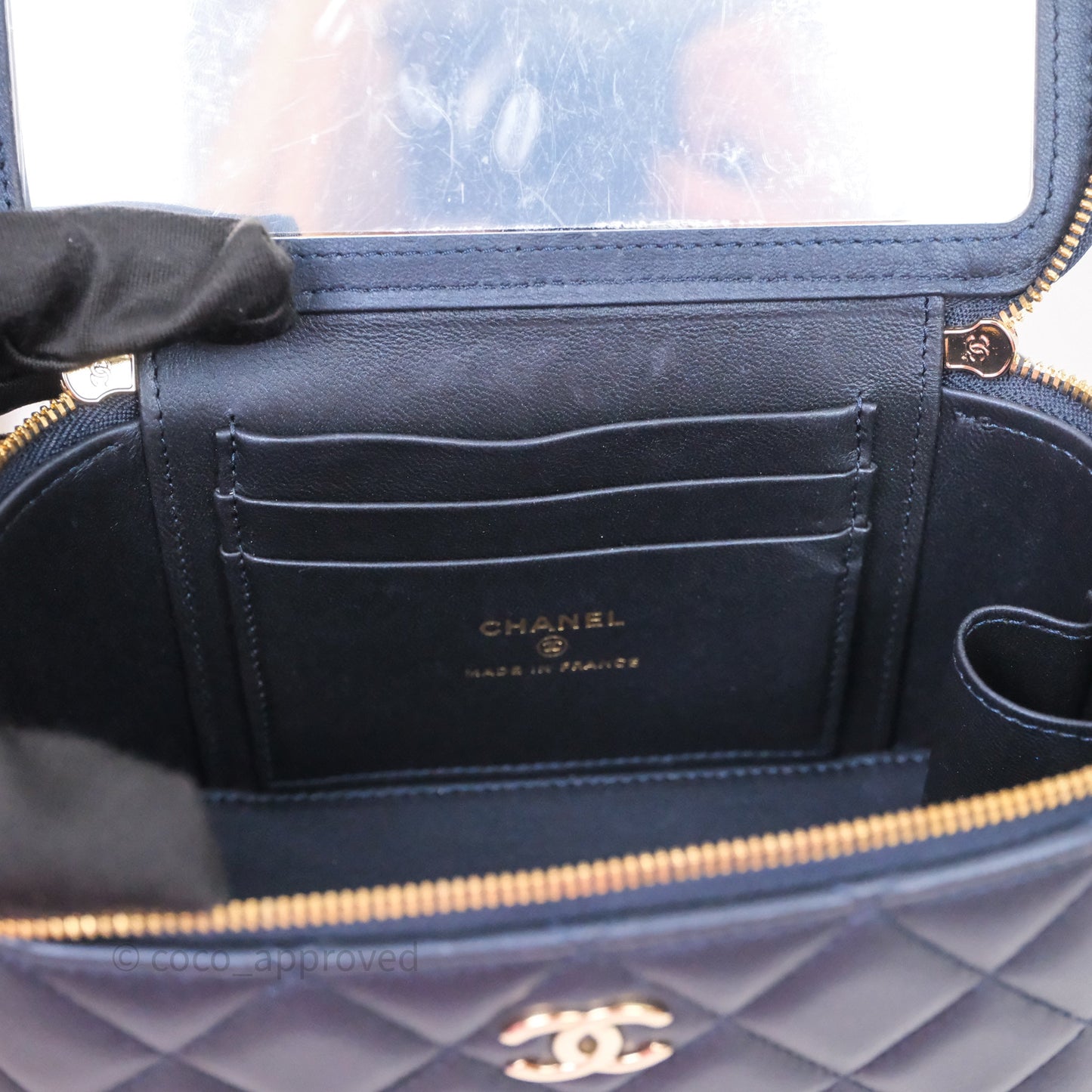 Chanel Top Handle Vanity Irdescent Navy Lambskin Gold Hardware