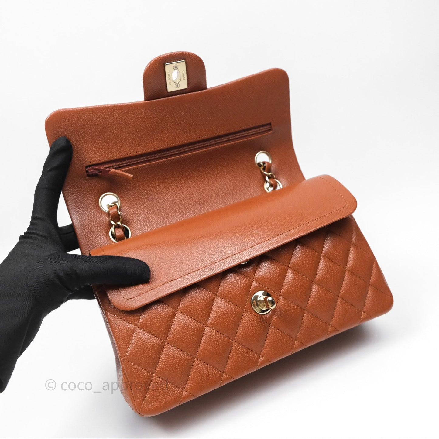 Chanel Small S/M Classic Flap Quilted Brown Caviar Gold Hardware