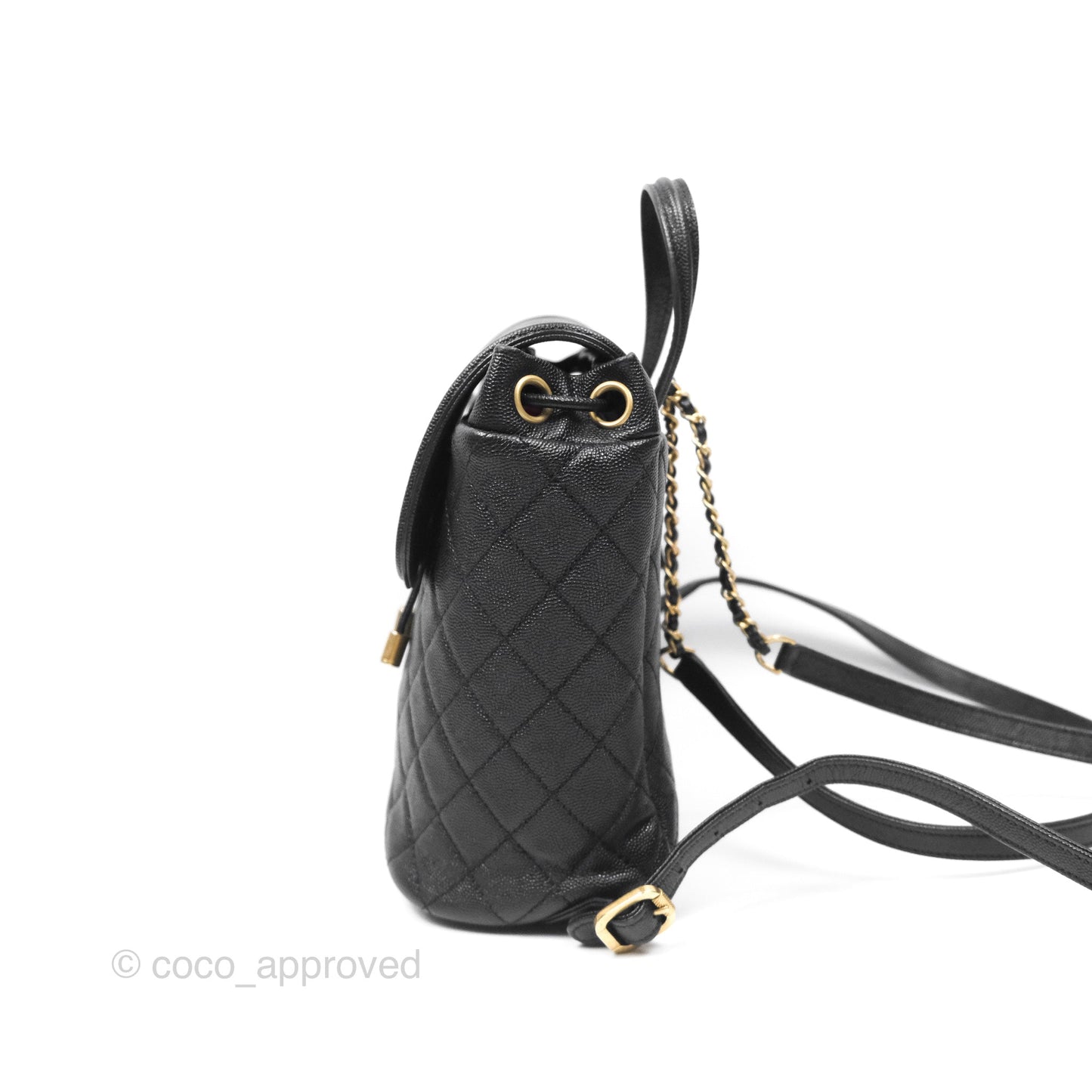 Chanel Small Quilted Filigree Backpack Black Caviar Aged Gold Hardware