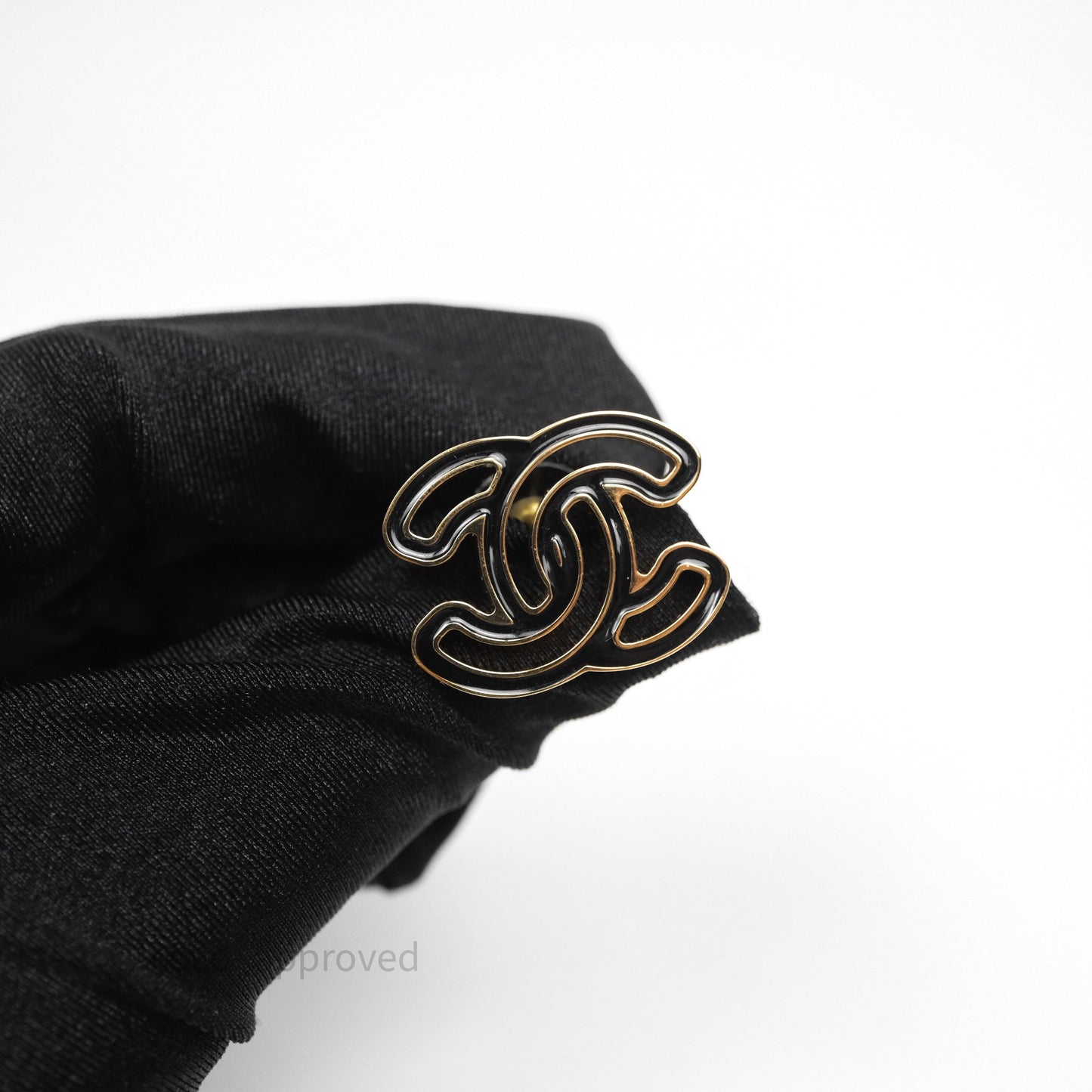 Chanel CC Black Resin Earrings Gold Tone 24A