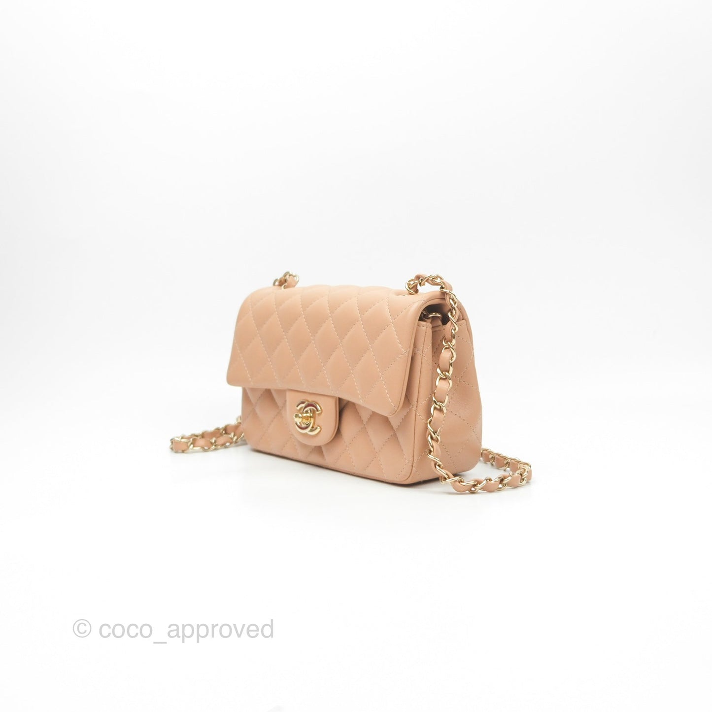 Chanel Quilted Mini Rectangular Beige Lambskin Gold Hardware