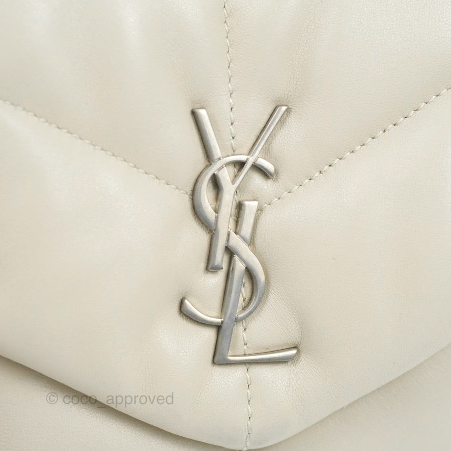 Saint Laurent Puffer Toy Bag Blanc Vintage Lambskin Silver Hardware