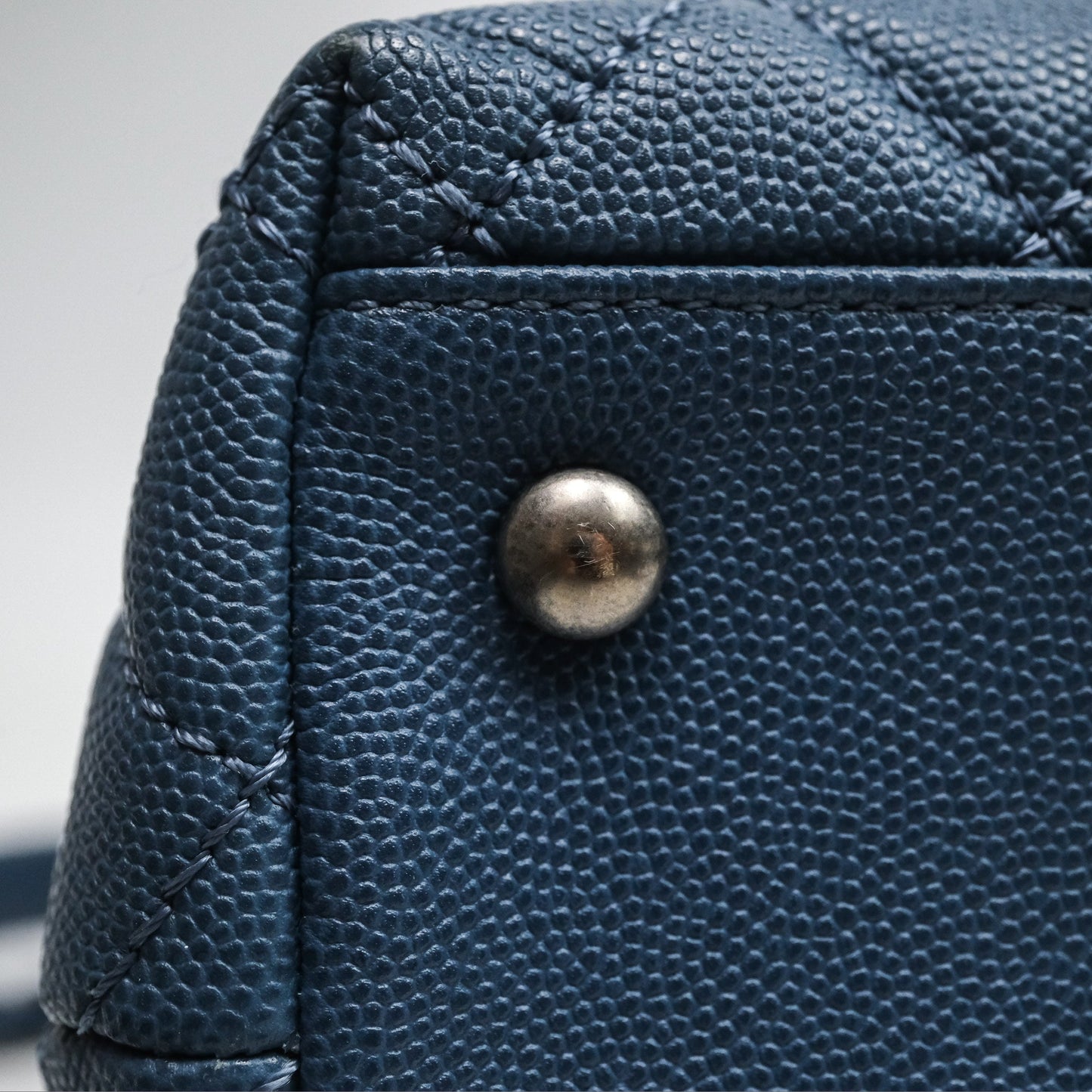 Chanel Medium Coco Handle Quilted Aged Caviar Dark Blue Ruthenium Hardware