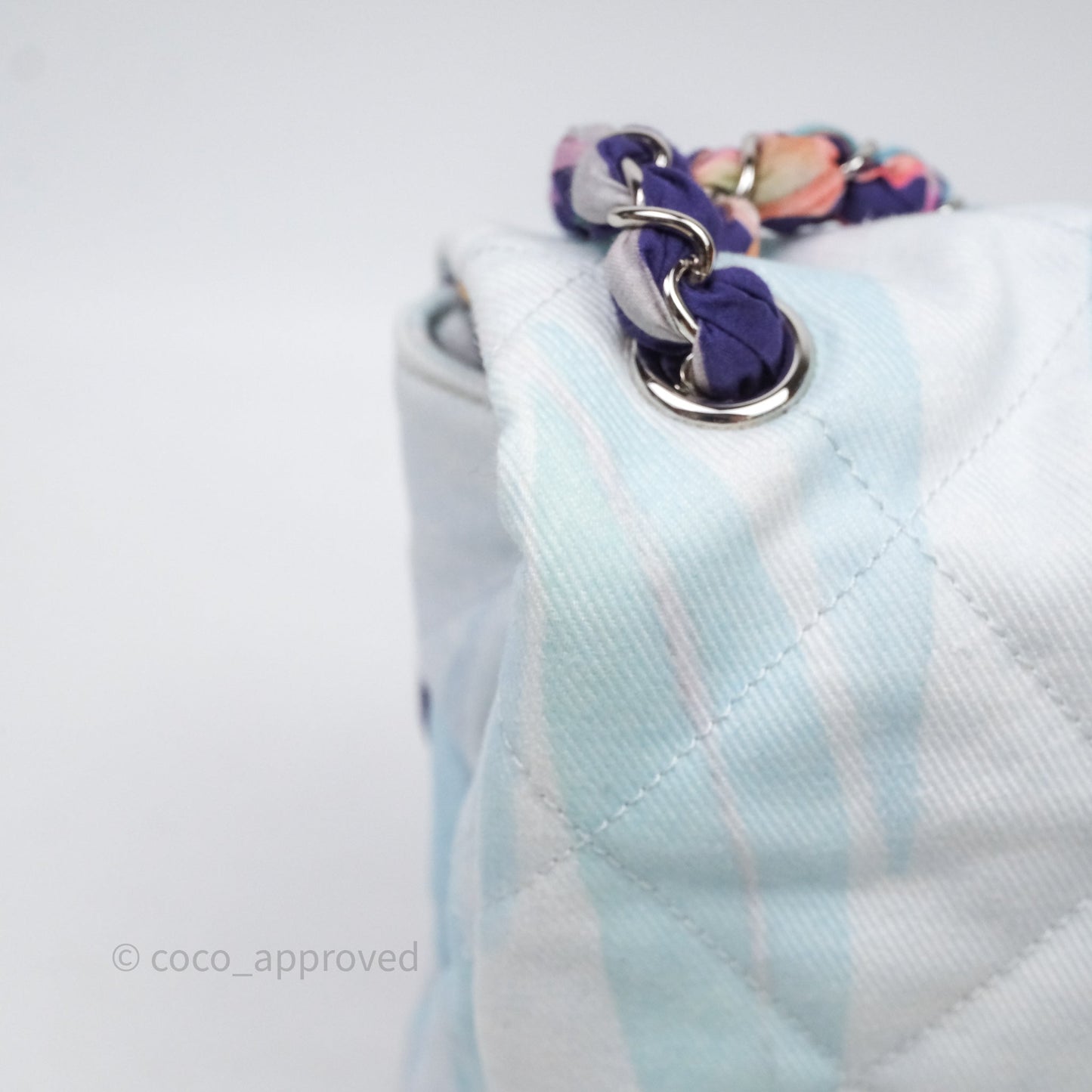 Chanel Single Flap Bag Blue Watercolour Denim Silver Hardware