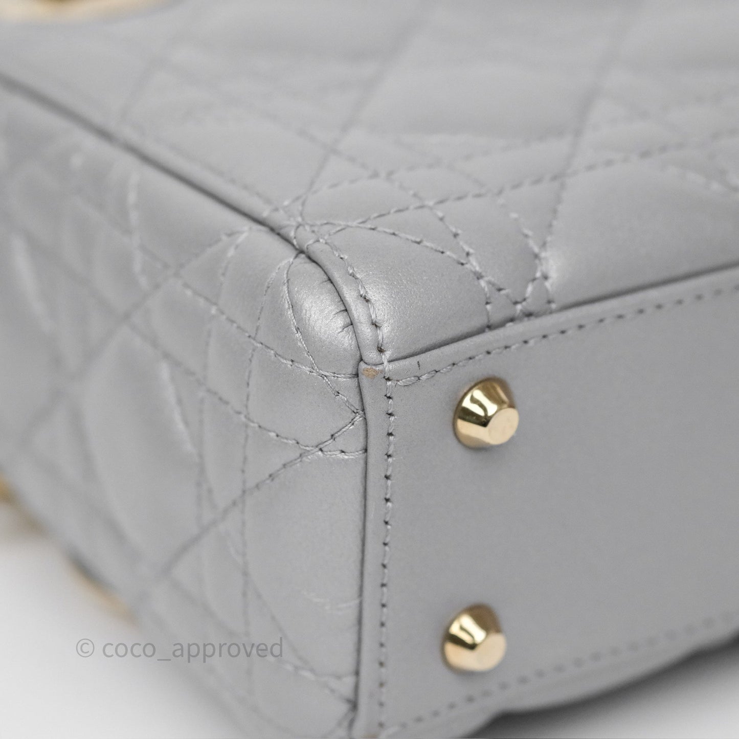 Christian Dior Mini Lady Dior Iridescent Grey Lambskin Cannage Gold Hardware