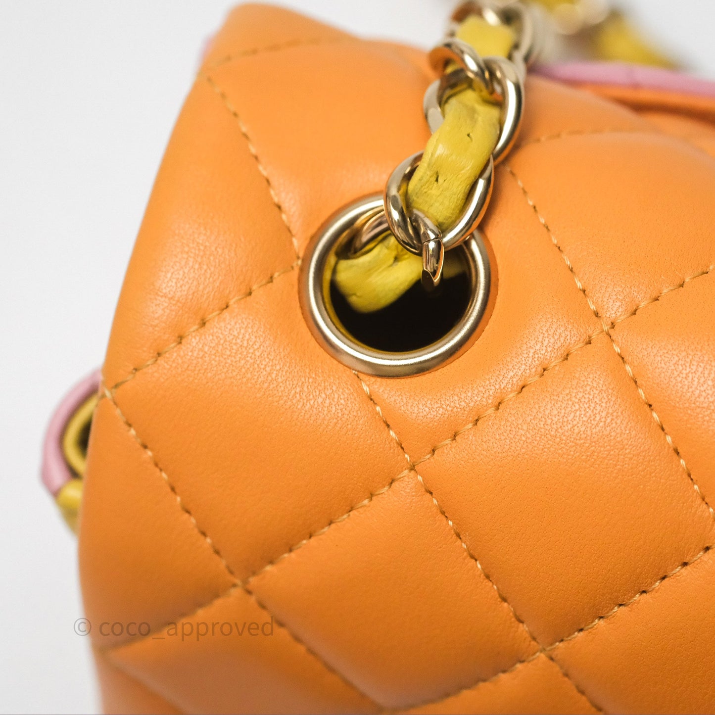Chanel Quilted Mini Rectangular Flap Tri-Color Orange/Yellow/Pink Lambskin Gold Hardware